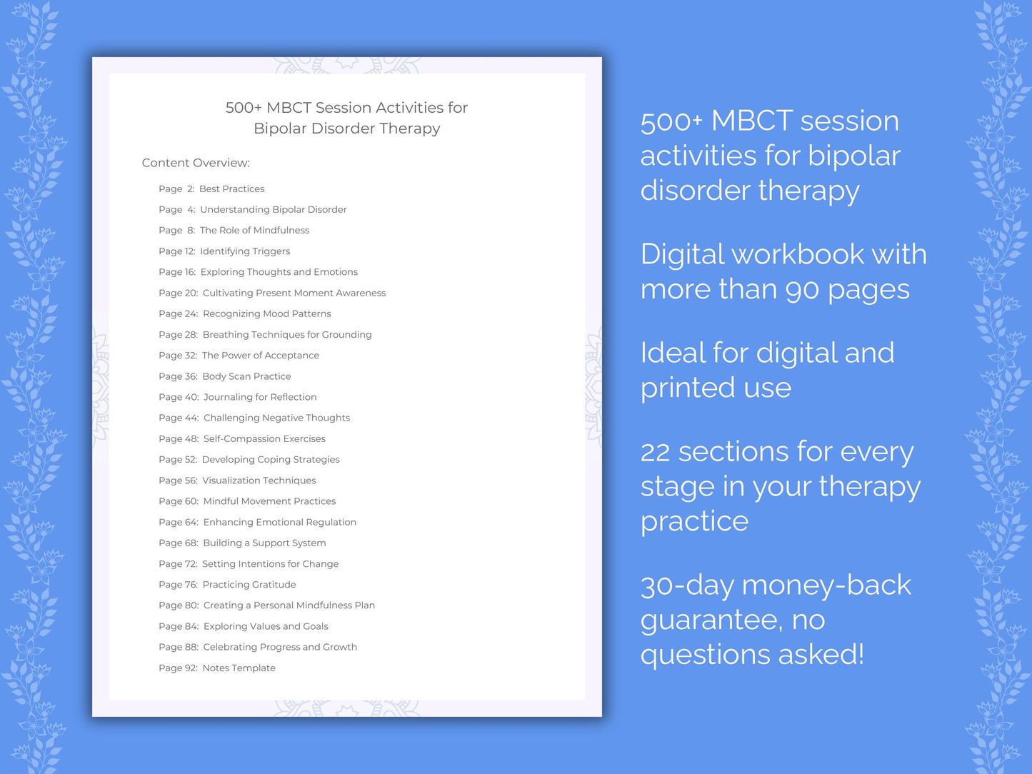 Bipolar Disorder Mindfulness-Based Cognitive Therapy (MBCT) Therapist Worksheets