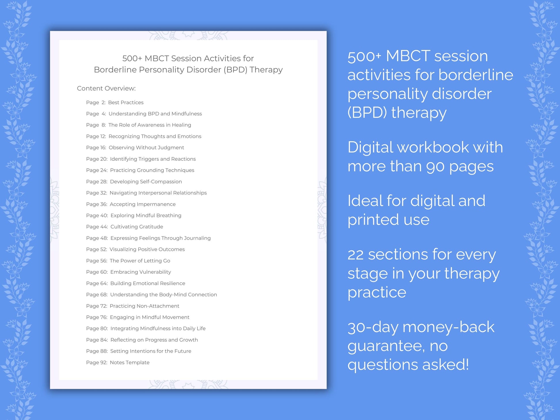 Borderline Personality Disorder (BPD) Mindfulness-Based Cognitive Therapy (MBCT) Therapist Worksheets