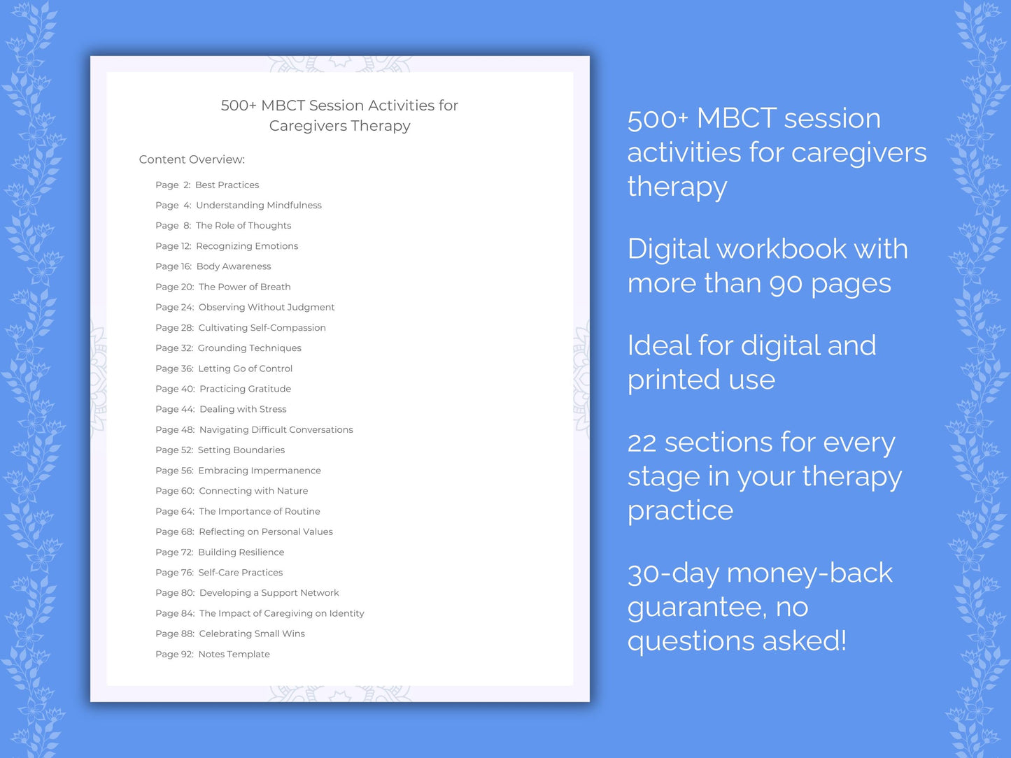 Caregivers Mindfulness-Based Cognitive Therapy (MBCT) Therapist Worksheets