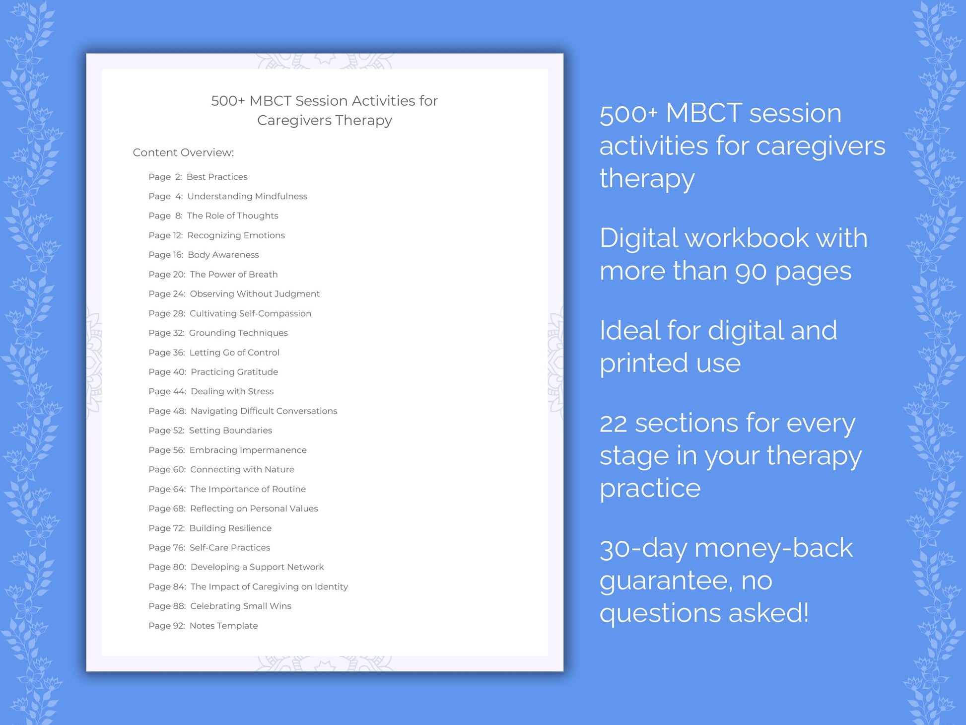 Caregivers Mindfulness-Based Cognitive Therapy (MBCT) Therapist Worksheets