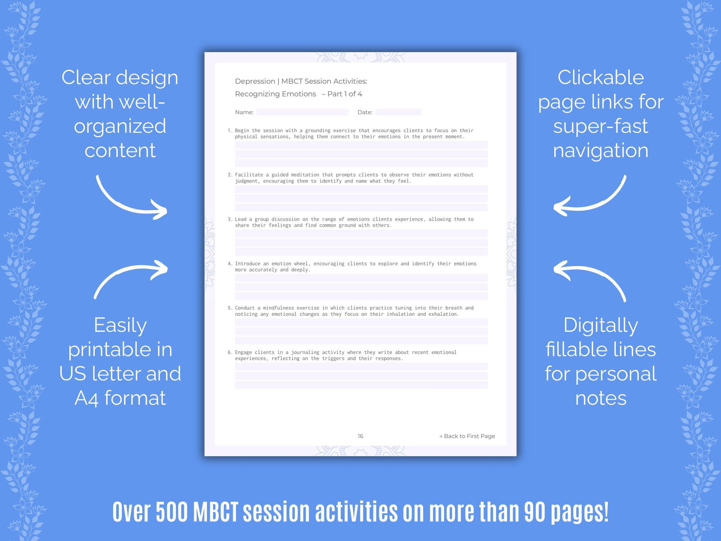 Depression Mindfulness-Based Cognitive Therapy (MBCT) Counseling Templates