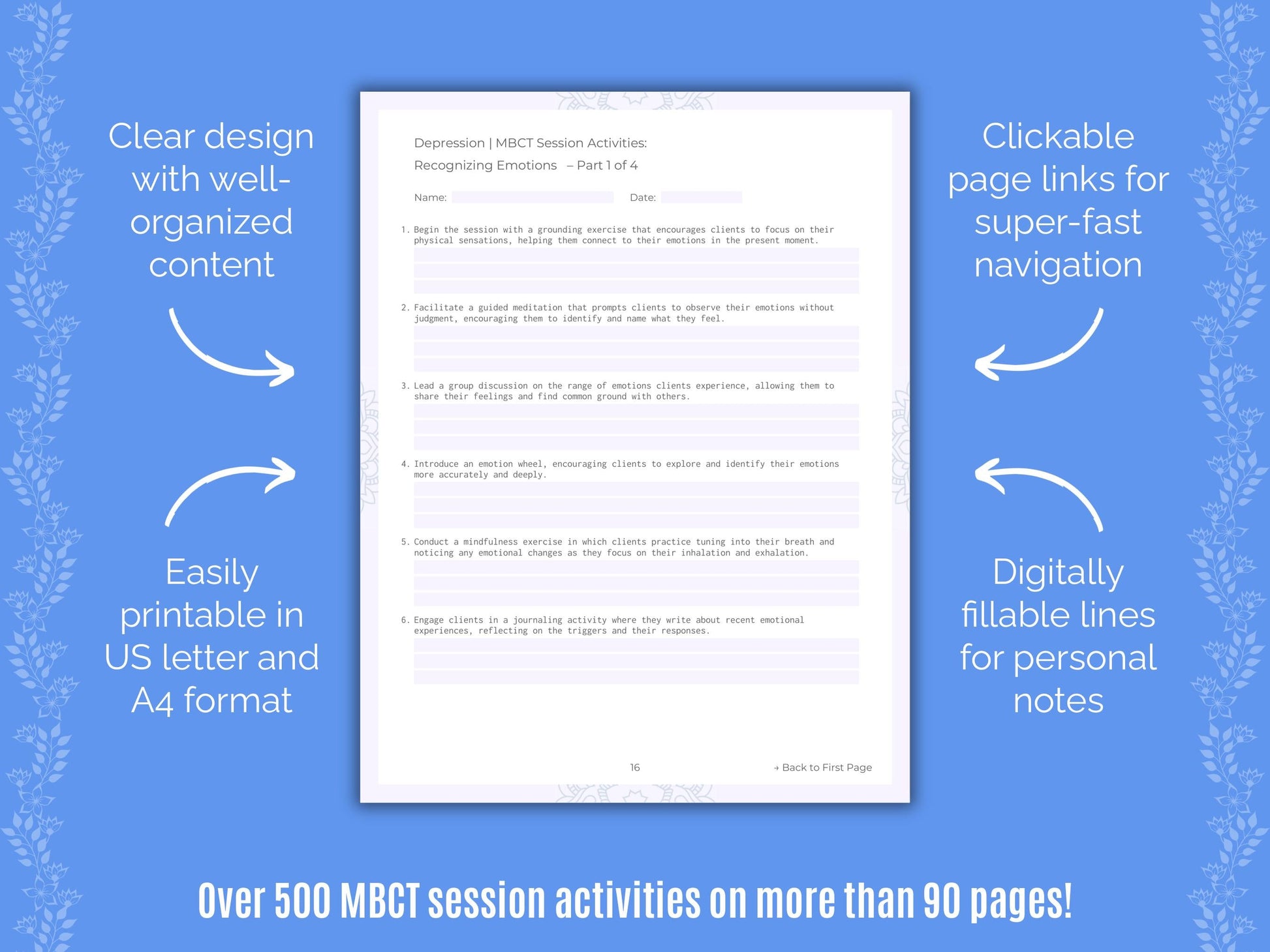 Depression Mindfulness-Based Cognitive Therapy (MBCT) Counseling Templates