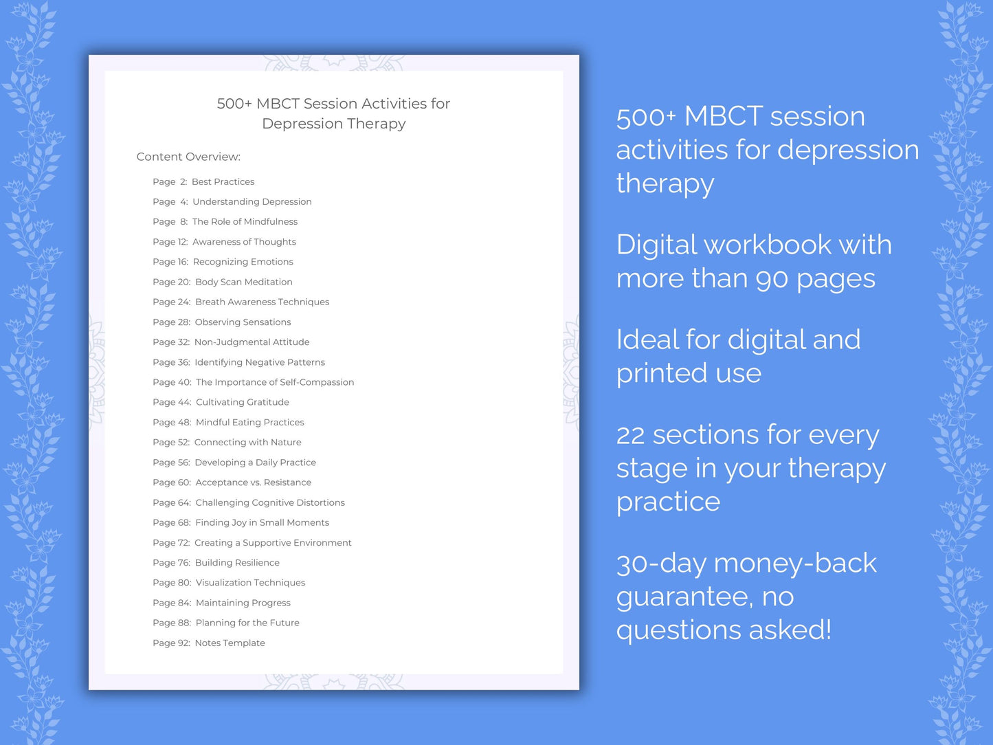 Depression Mindfulness-Based Cognitive Therapy (MBCT) Therapist Worksheets