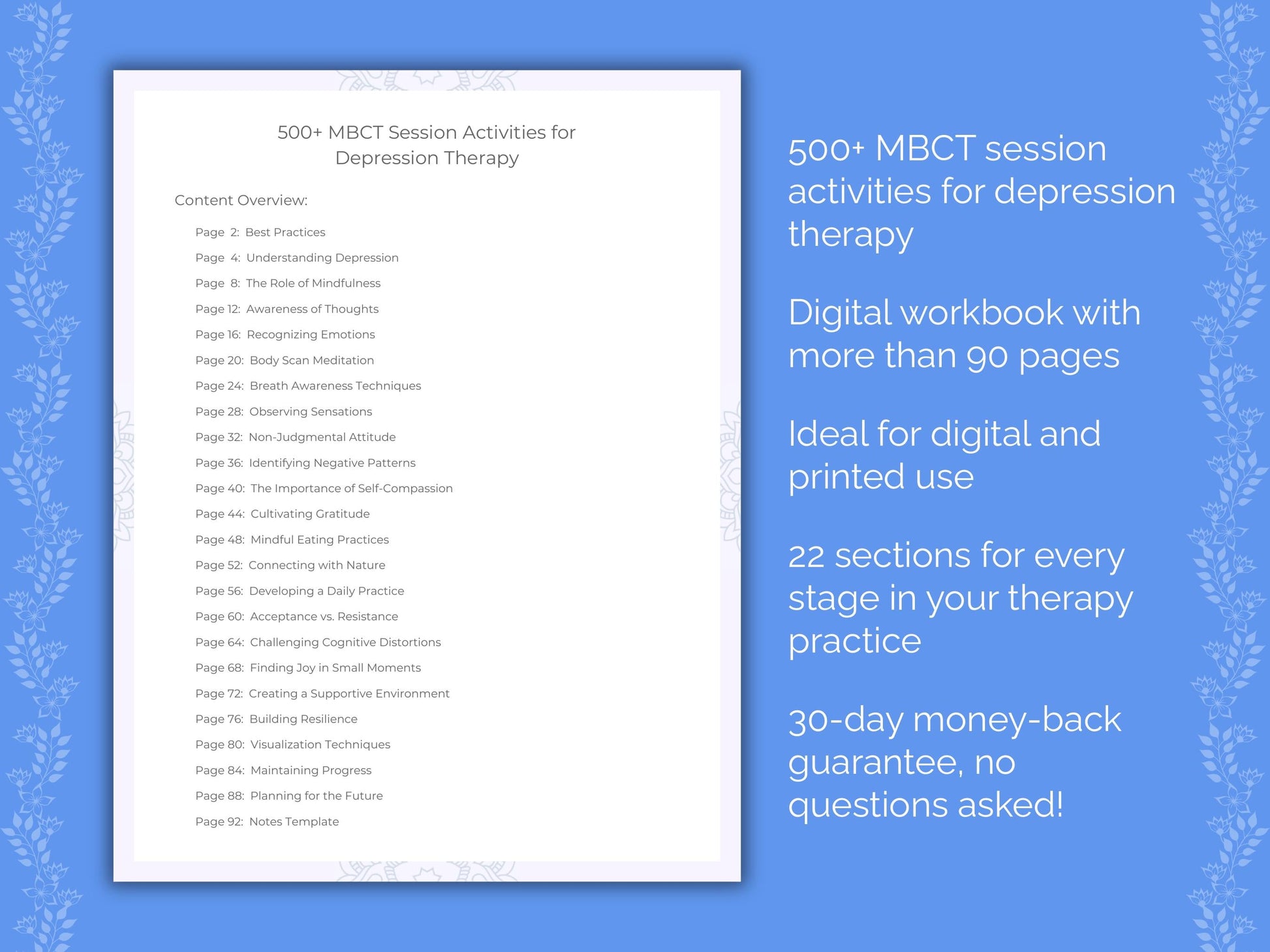 Depression Mindfulness-Based Cognitive Therapy (MBCT) Therapist Worksheets