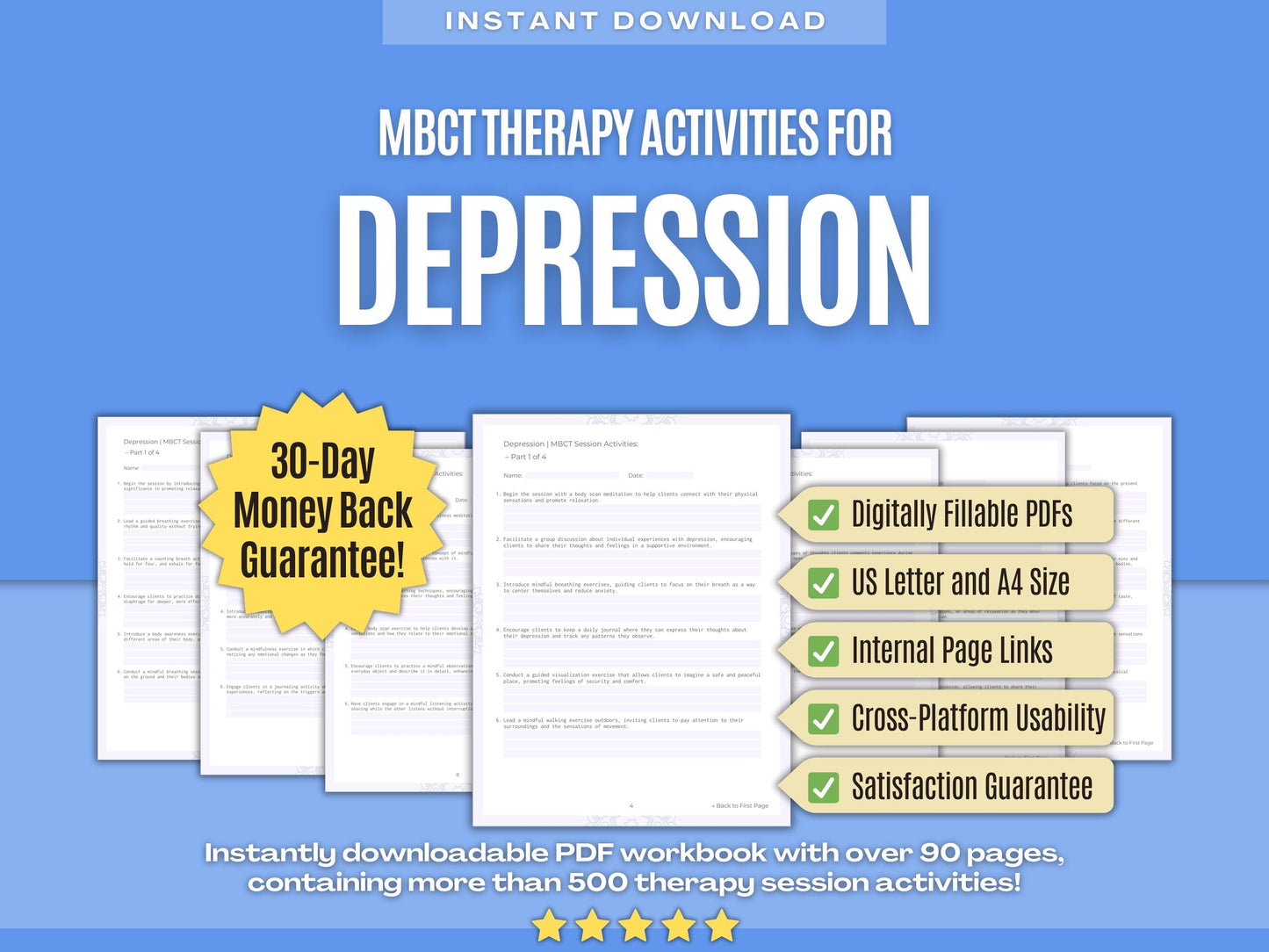 Depression Mindfulness-Based Cognitive Therapy (MBCT) Psychology Workbooks