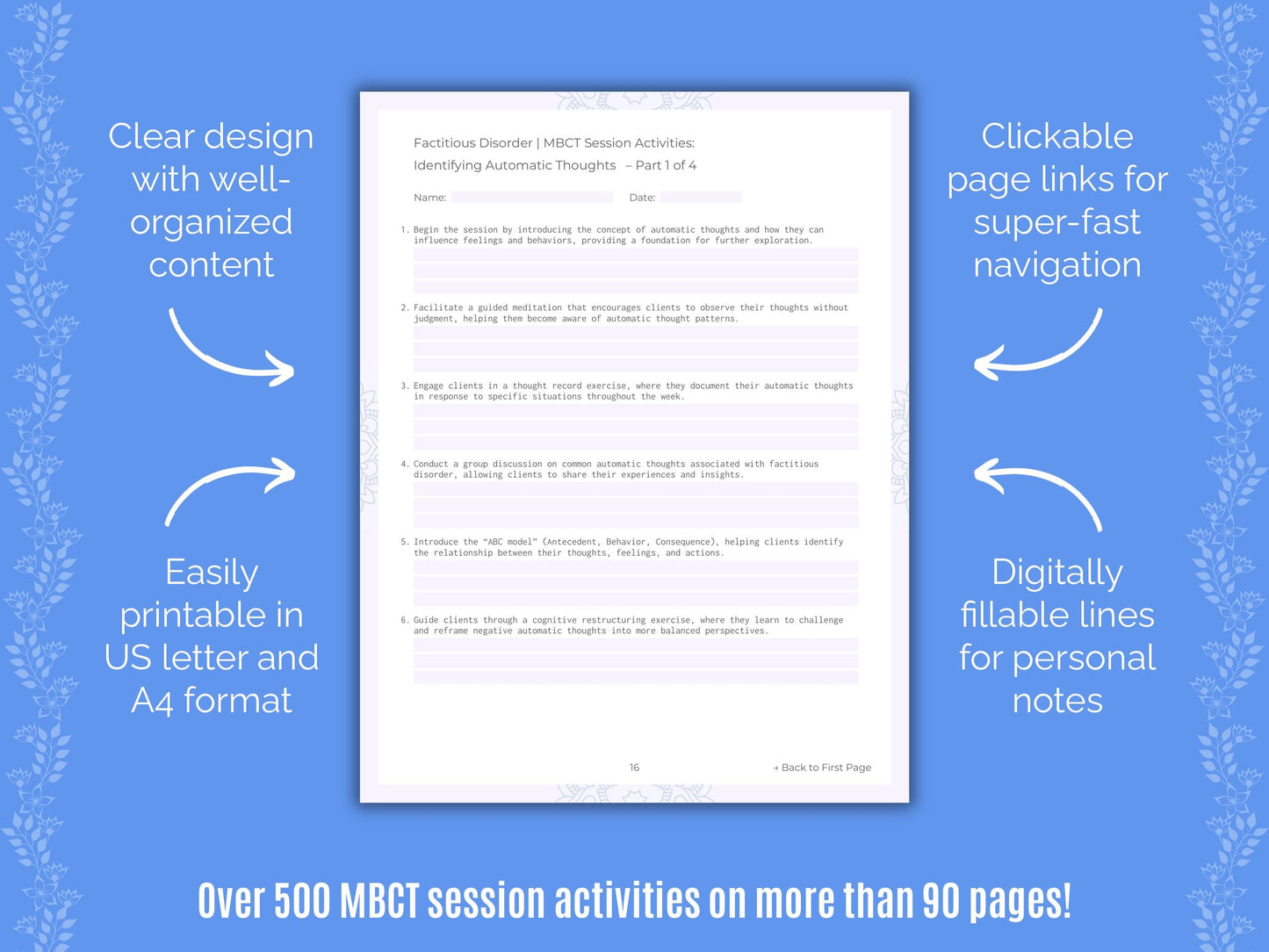 Factitious Disorder Mindfulness-Based Cognitive Therapy (MBCT) Counseling Templates