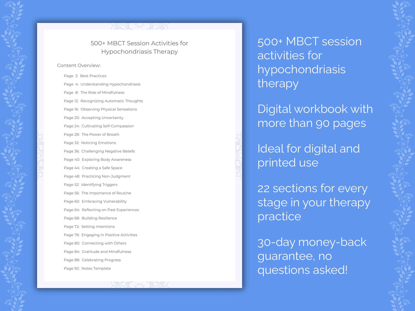 Hypochondriasis Mindfulness-Based Cognitive Therapy (MBCT) Therapist Worksheets