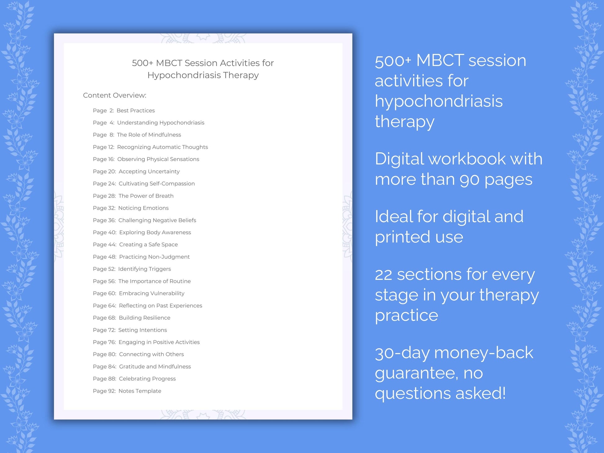 Hypochondriasis Mindfulness-Based Cognitive Therapy (MBCT) Therapist Worksheets