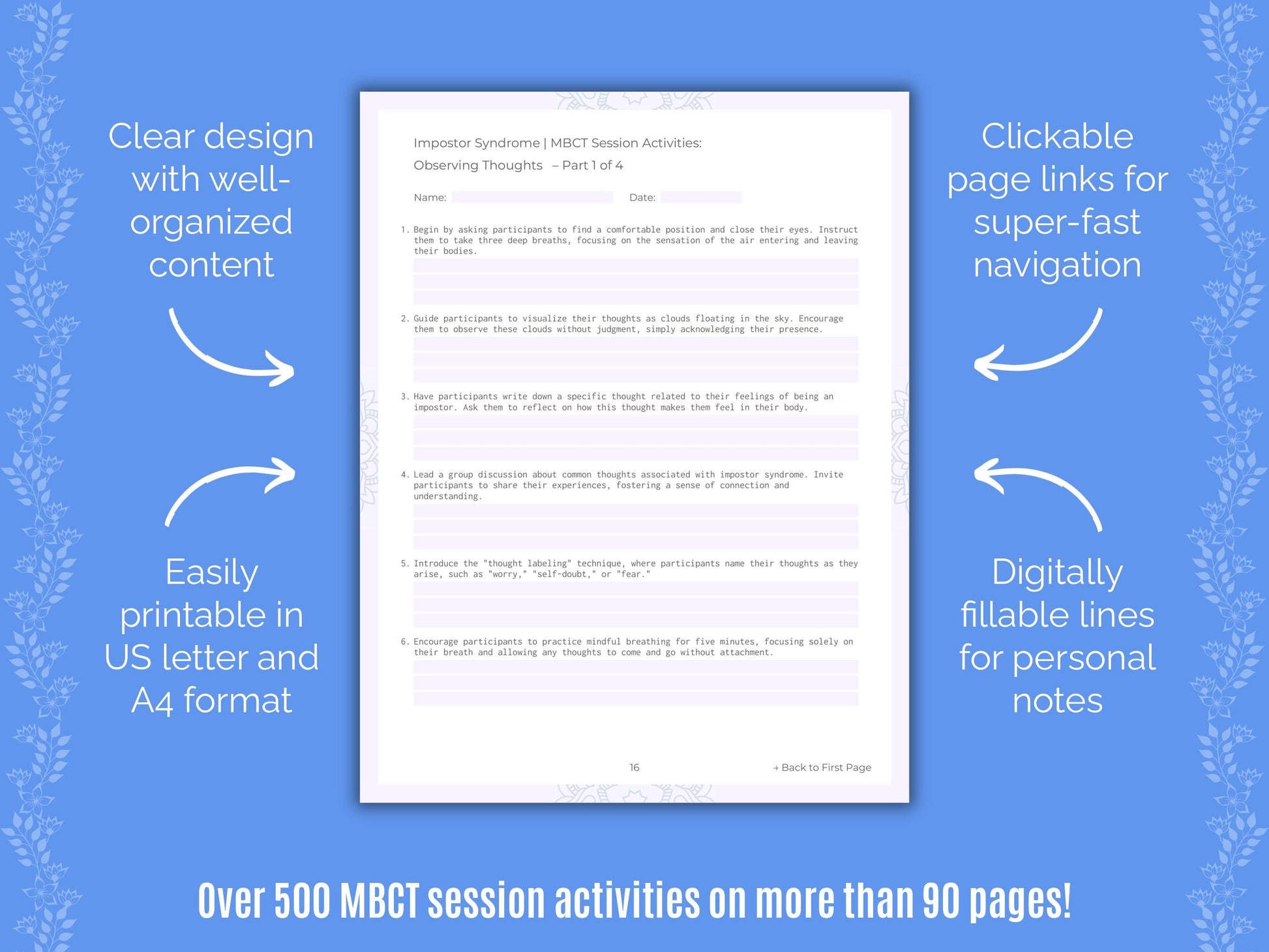 Impostor Syndrome Mindfulness-Based Cognitive Therapy (MBCT) Counseling Templates