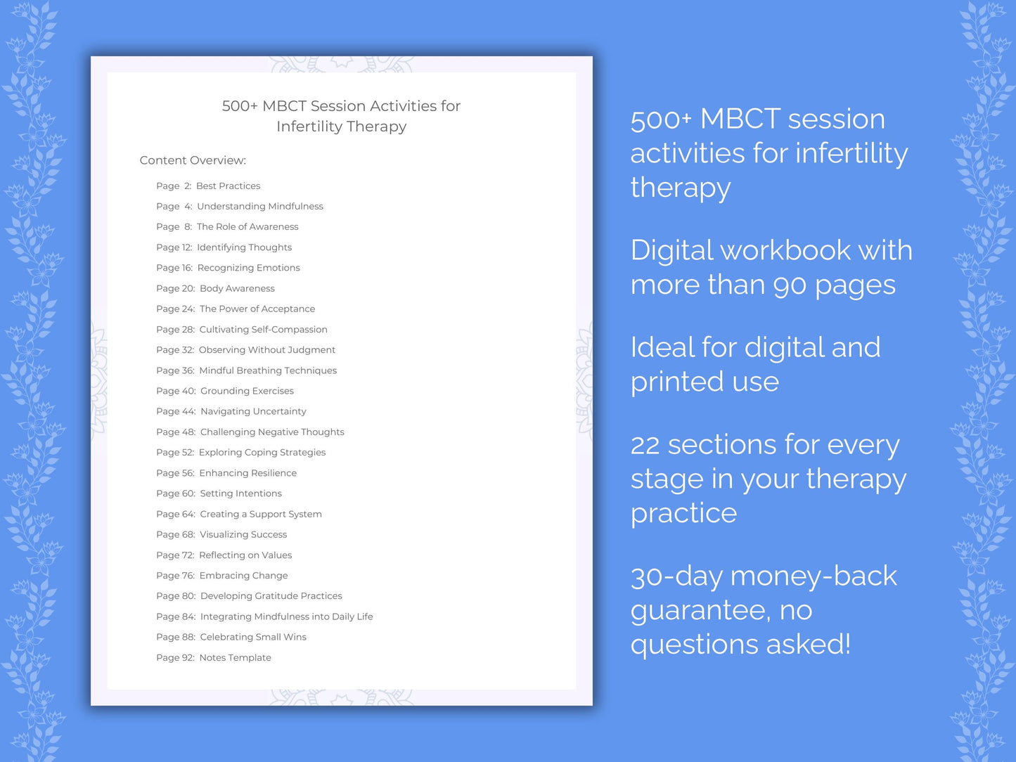 Infertility Mindfulness-Based Cognitive Therapy (MBCT) Therapist Worksheets