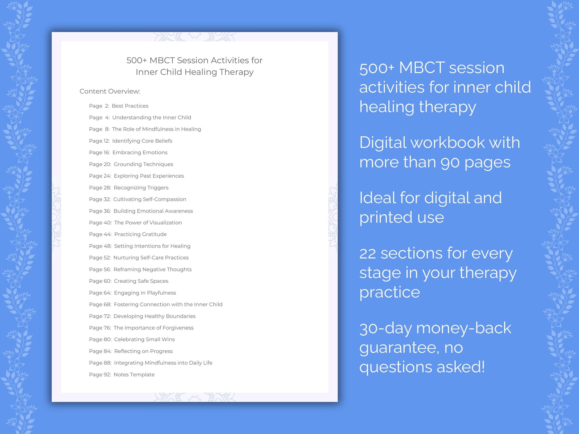 Inner Child Healing Mindfulness-Based Cognitive Therapy (MBCT) Therapist Worksheets