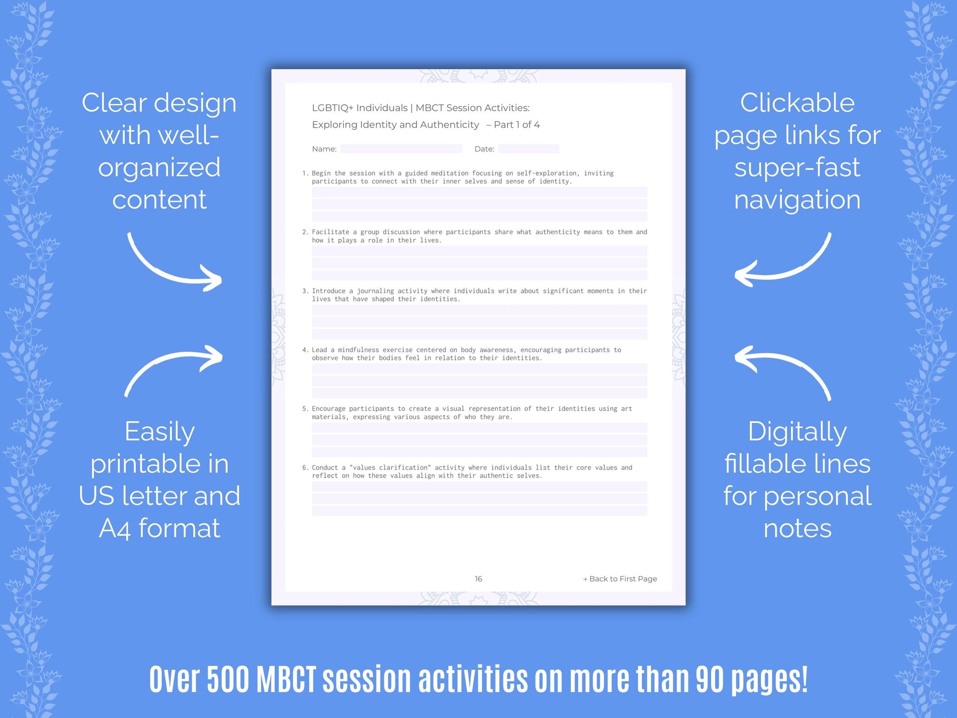 LGBTIQ+ Individuals Mindfulness-Based Cognitive Therapy (MBCT) Counseling Templates