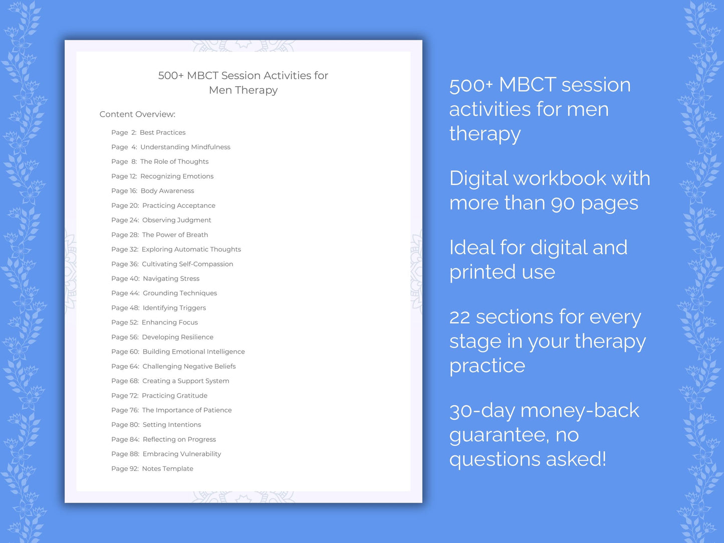 Men Mindfulness-Based Cognitive Therapy (MBCT) Therapist Worksheets