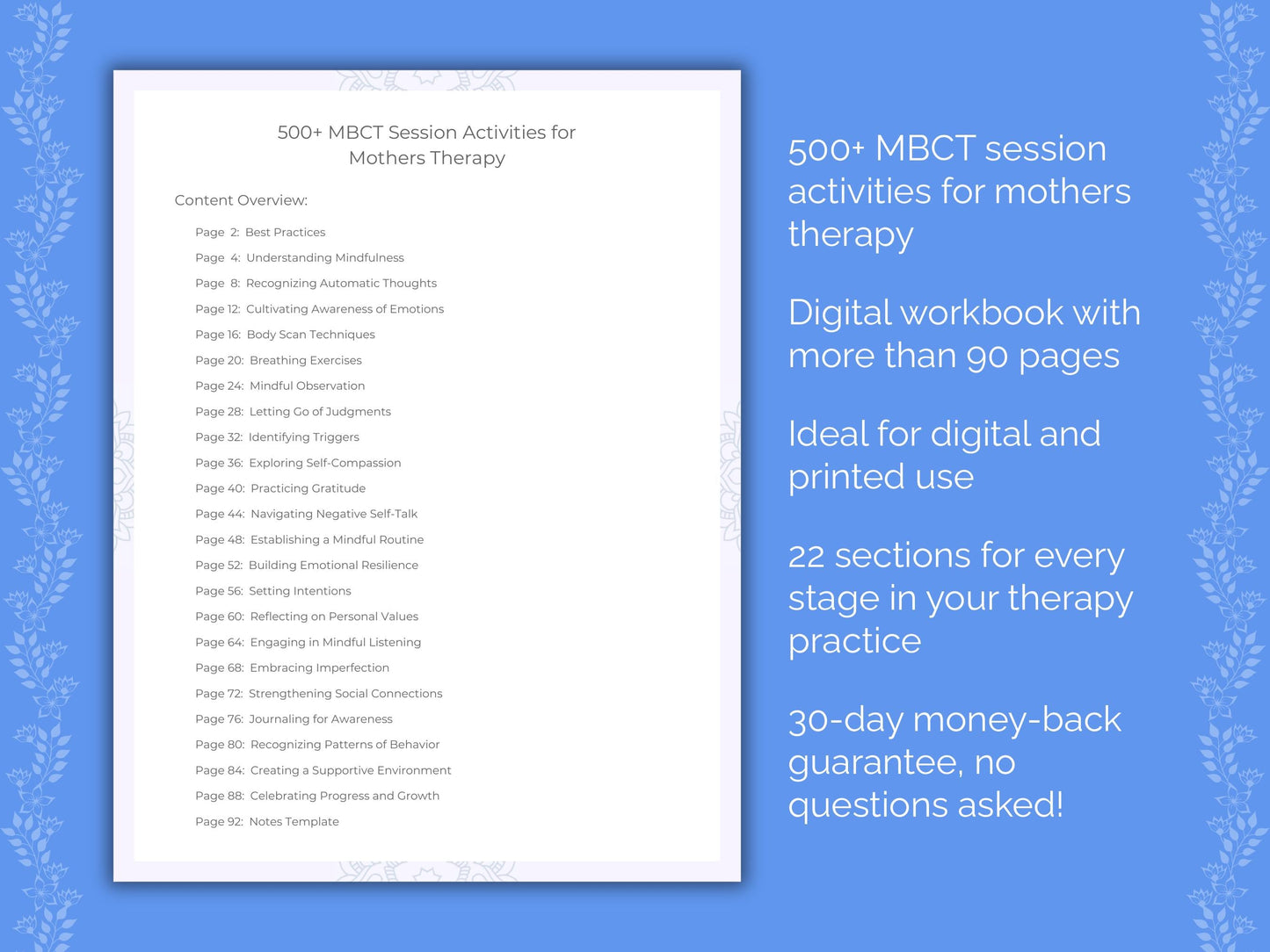 Mothers Mindfulness-Based Cognitive Therapy (MBCT) Therapist Worksheets