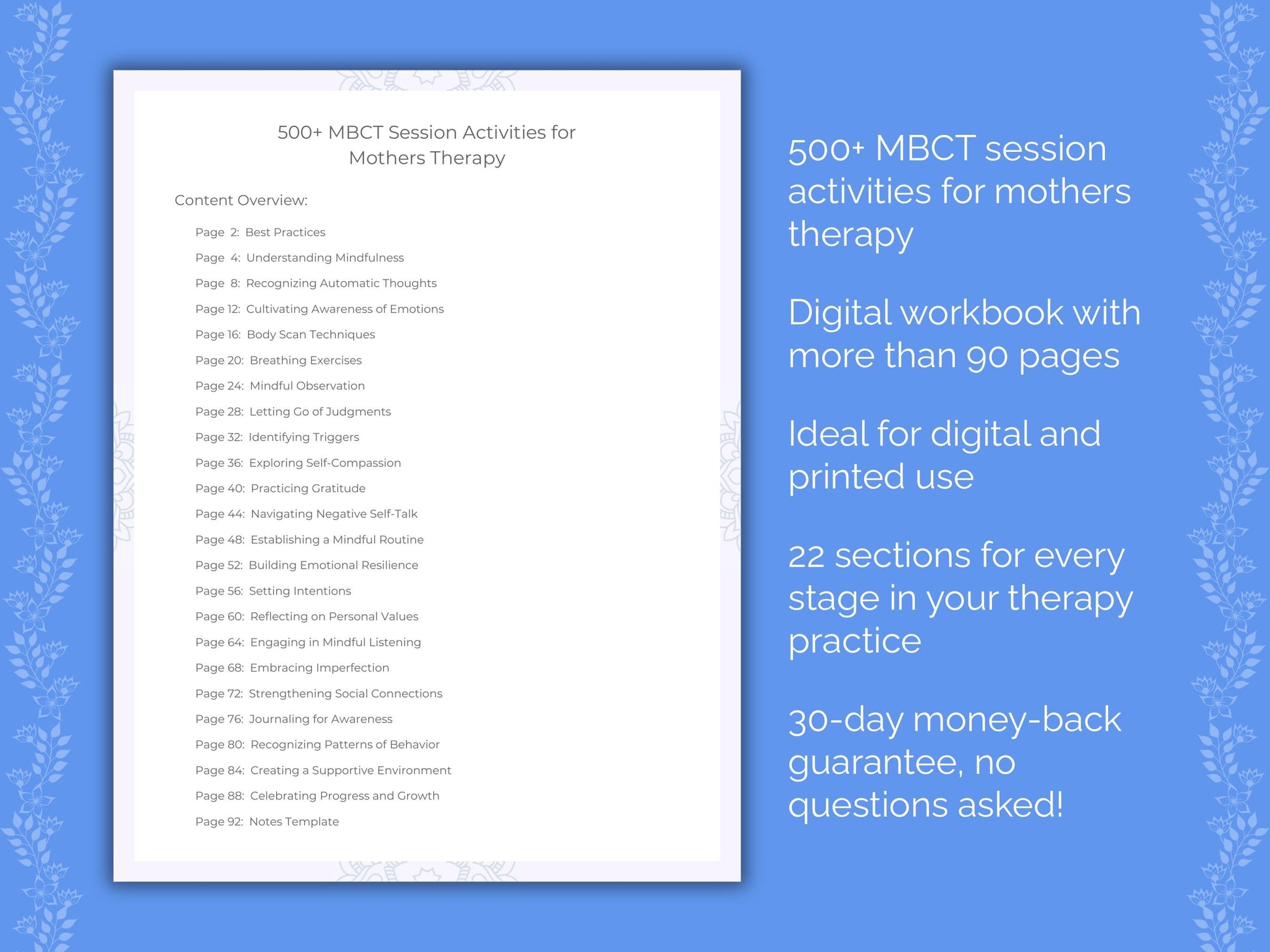 Mothers Mindfulness-Based Cognitive Therapy (MBCT) Therapist Worksheets