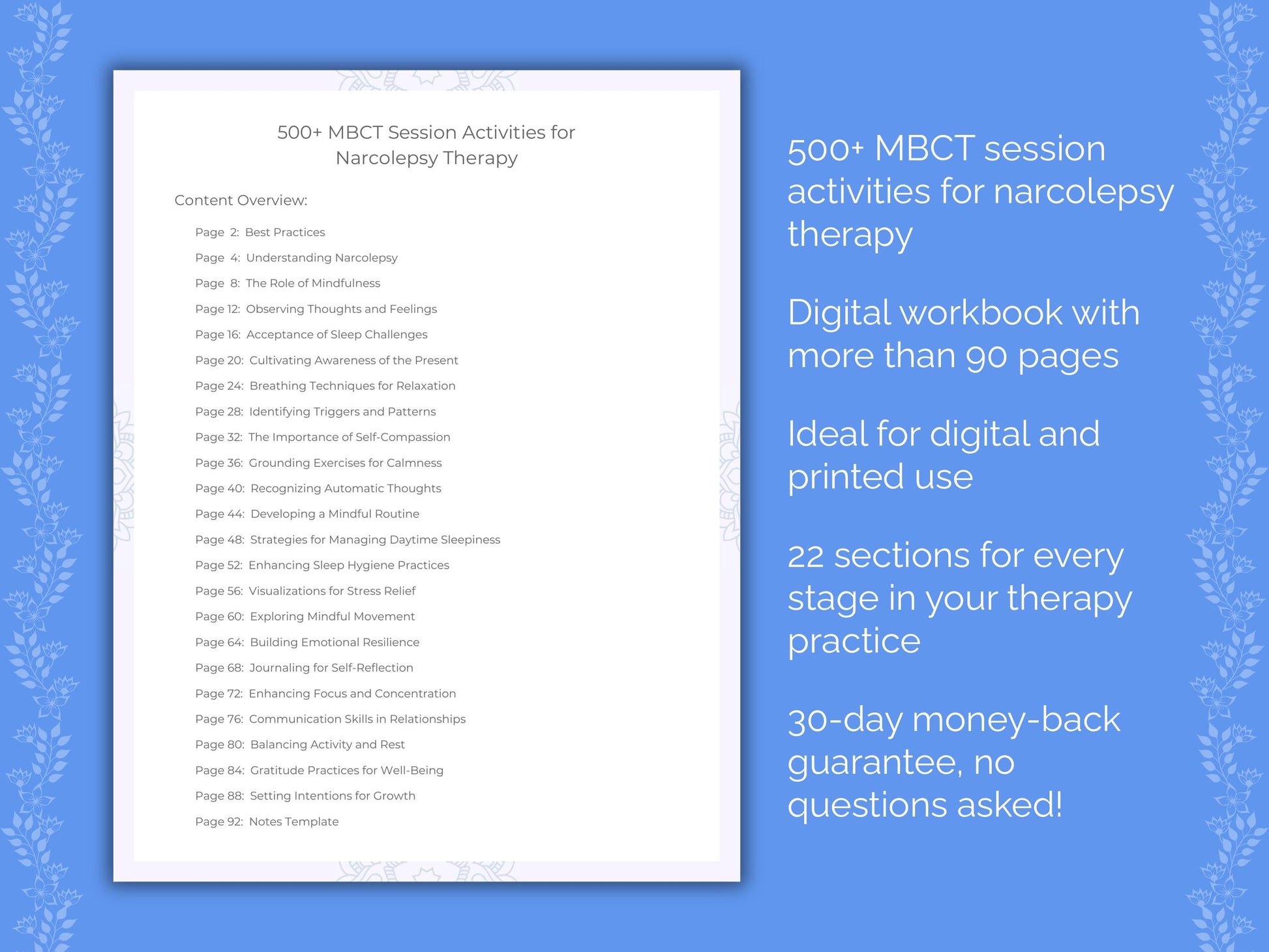 Narcolepsy Mindfulness-Based Cognitive Therapy (MBCT) Therapist Worksheets