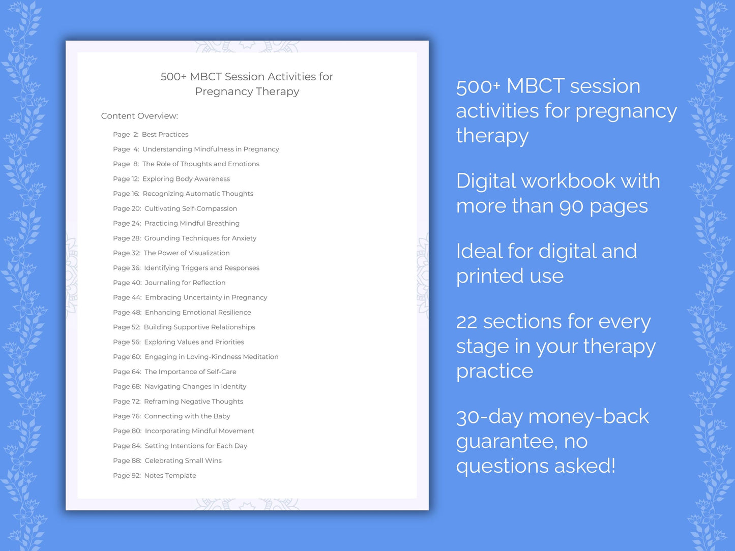 Pregnancy Mindfulness-Based Cognitive Therapy (MBCT) Therapist Worksheets