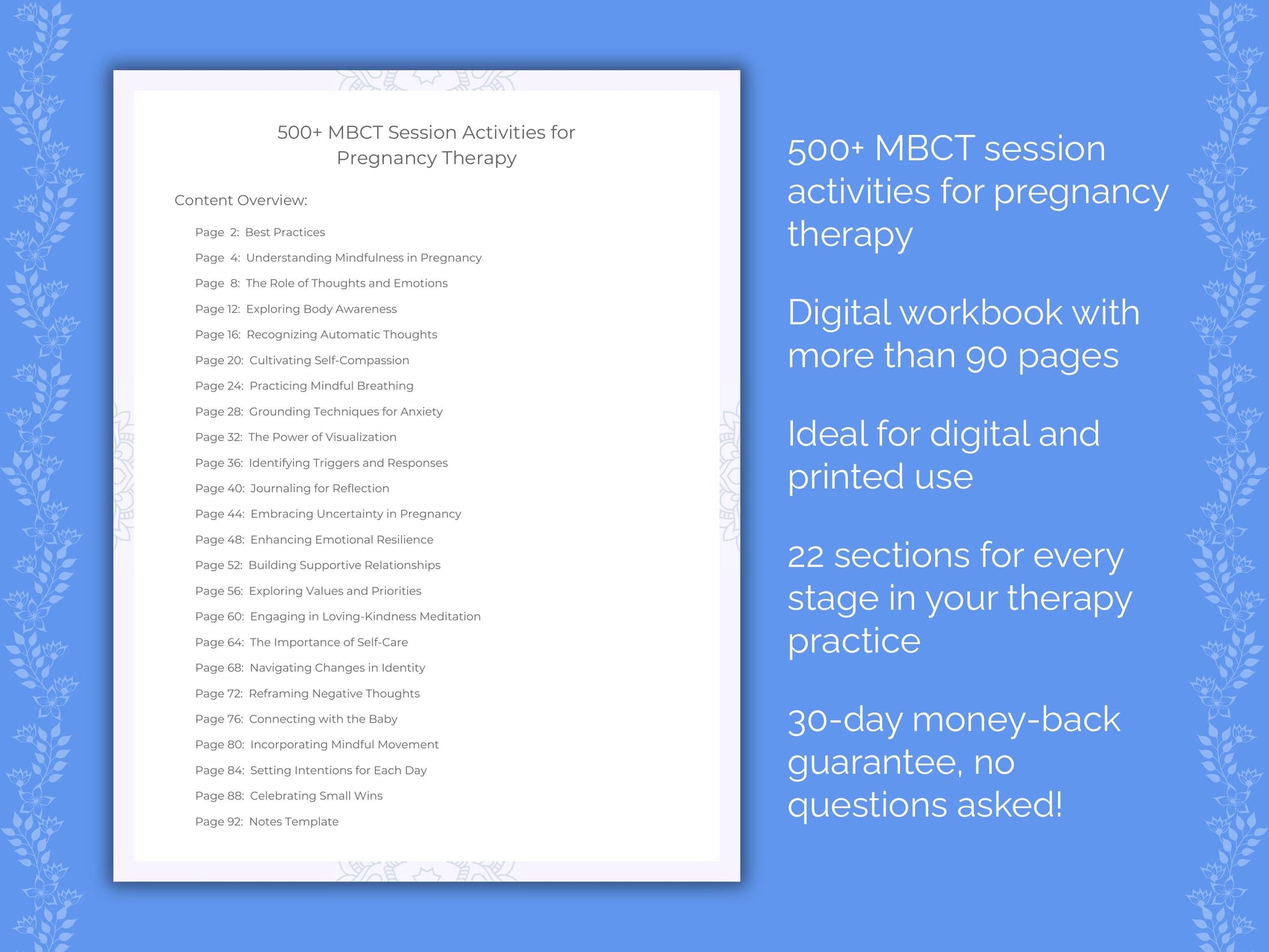 Pregnancy Mindfulness-Based Cognitive Therapy (MBCT) Therapist Worksheets