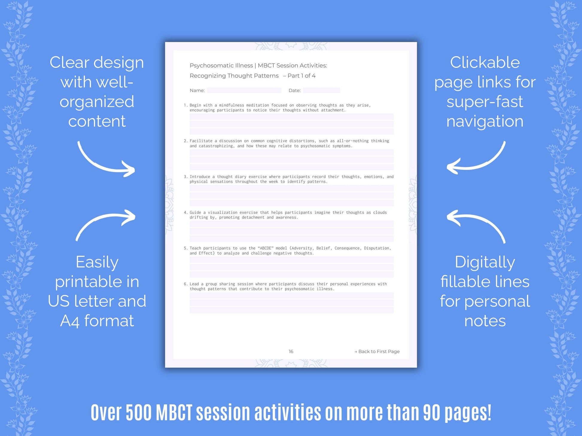 Psychosomatic Illness Mindfulness-Based Cognitive Therapy (MBCT) Counseling Templates