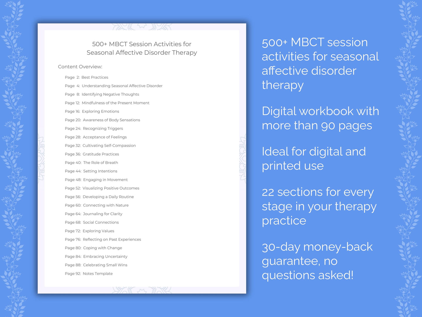 Seasonal Affective Disorder Mindfulness-Based Cognitive Therapy (MBCT) Therapist Worksheets