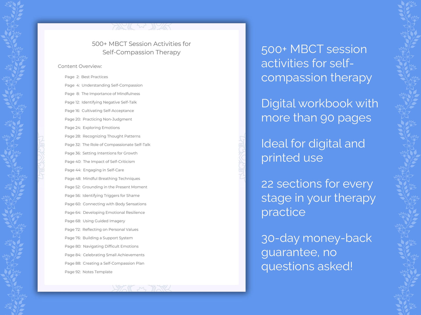 Self-Compassion Mindfulness-Based Cognitive Therapy (MBCT) Therapist Worksheets