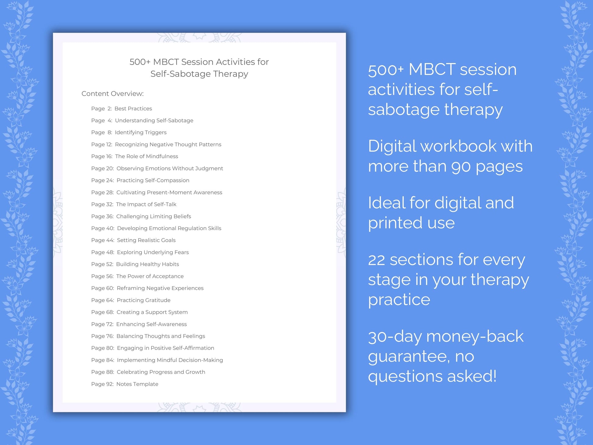 Self-Sabotage Mindfulness-Based Cognitive Therapy (MBCT) Therapist Worksheets