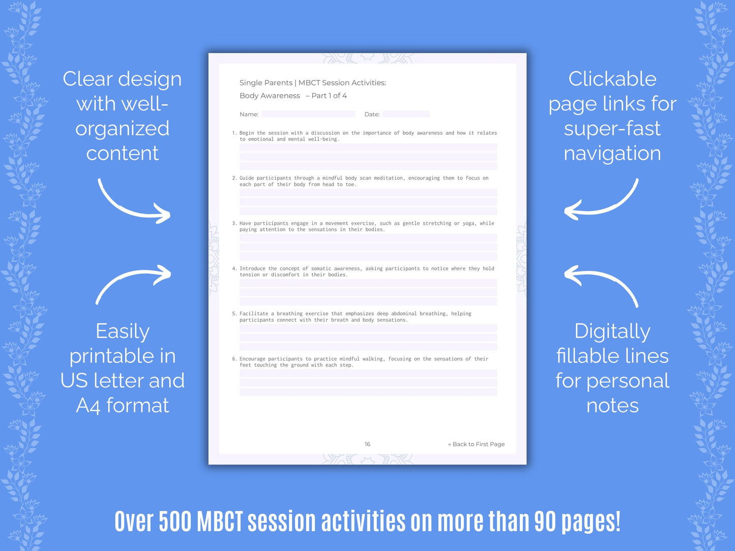 Single Parents Mindfulness-Based Cognitive Therapy (MBCT) Counseling Templates