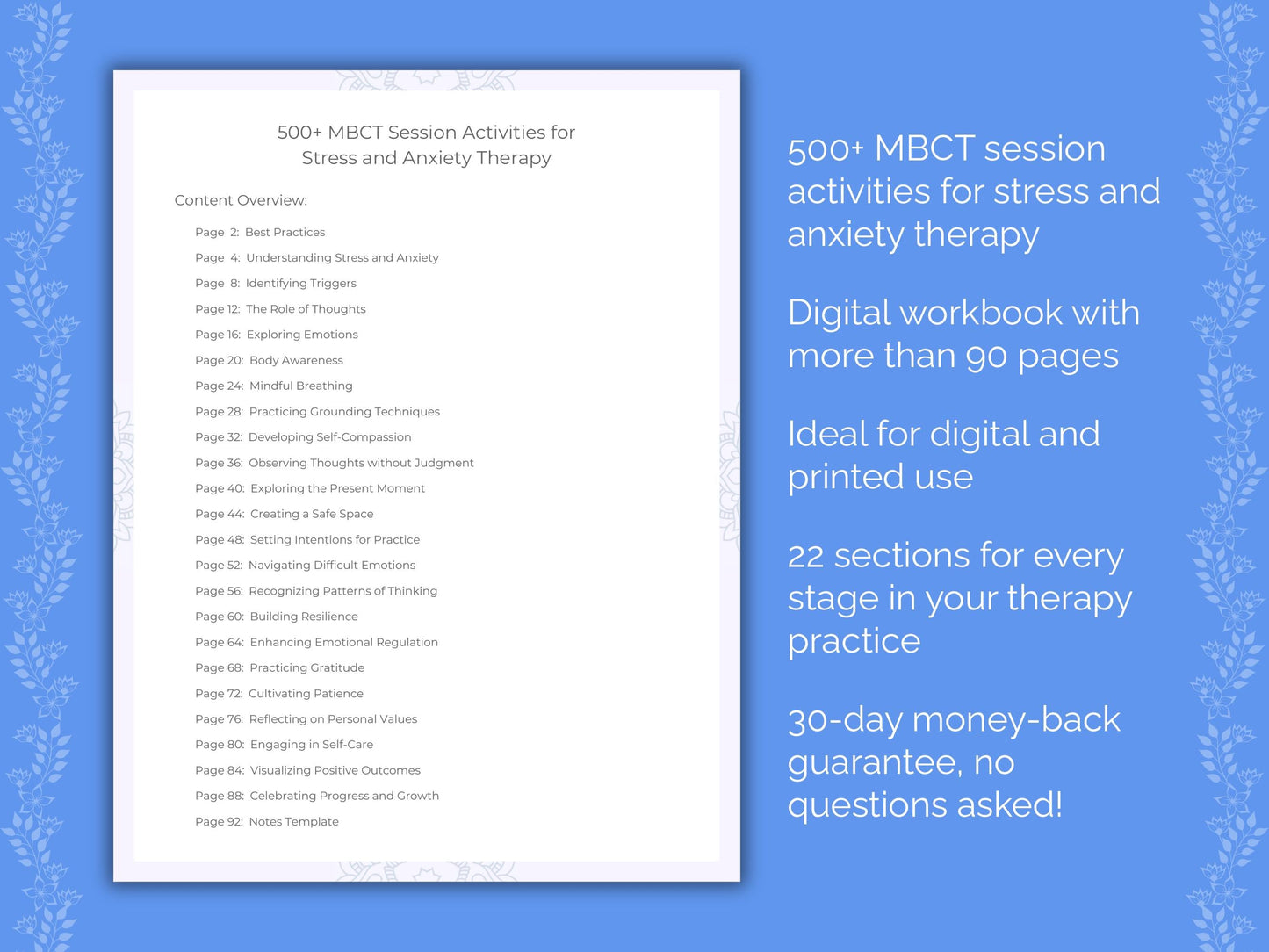 Stress and Anxiety Mindfulness-Based Cognitive Therapy (MBCT) Therapist Worksheets