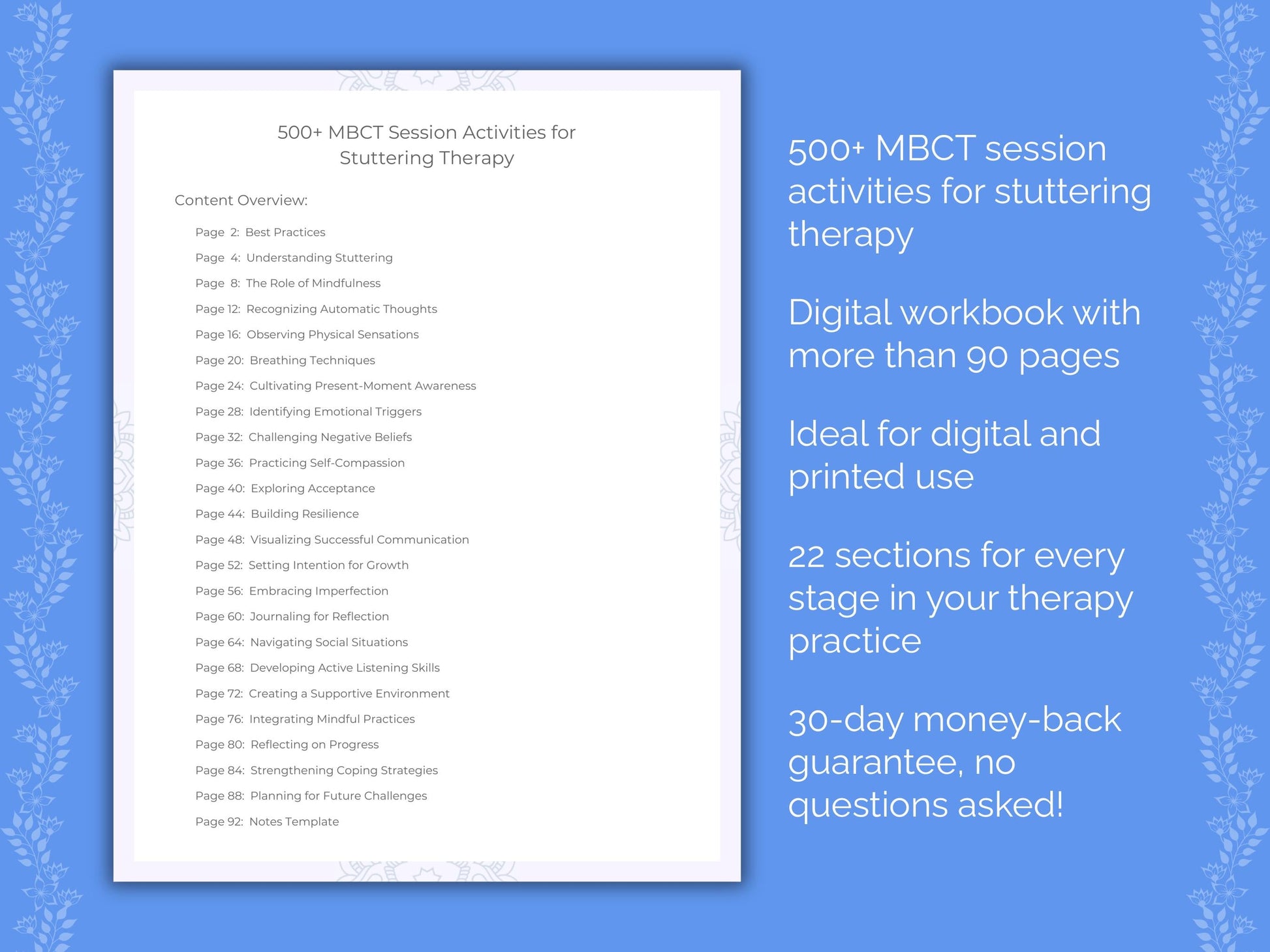 Stuttering Mindfulness-Based Cognitive Therapy (MBCT) Therapist Worksheets