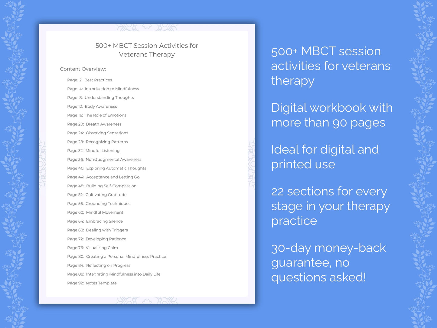 Veterans Mindfulness-Based Cognitive Therapy (MBCT) Therapist Worksheets