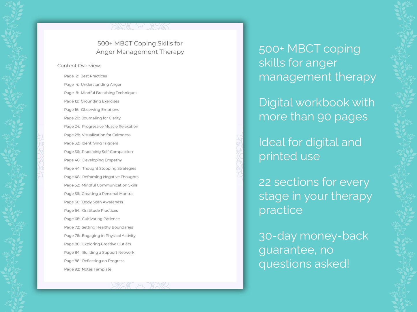 Anger Management Mindfulness-Based Cognitive Therapy (MBCT) Therapist Worksheets