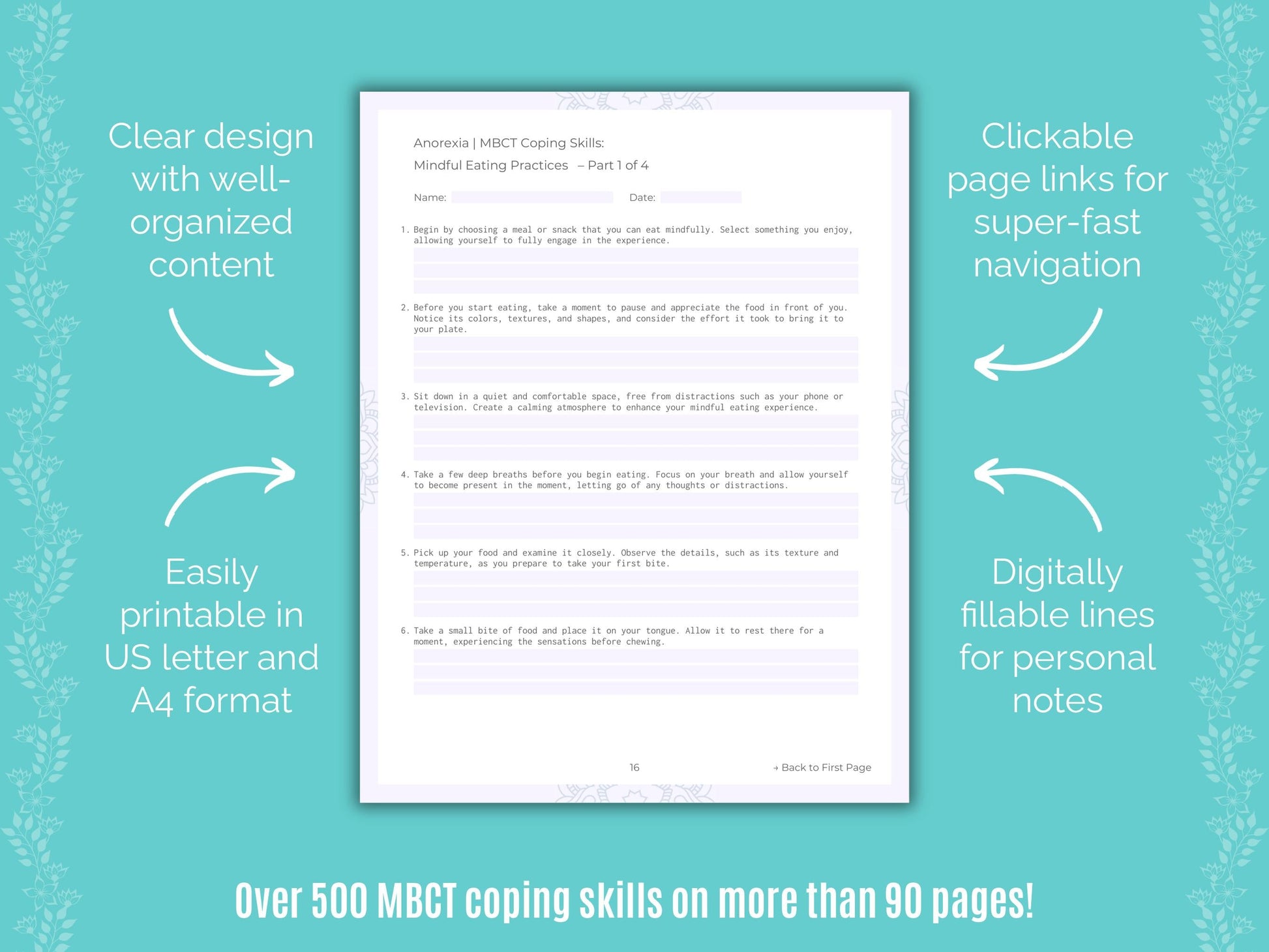 Anorexia Mindfulness-Based Cognitive Therapy (MBCT) Counseling Templates