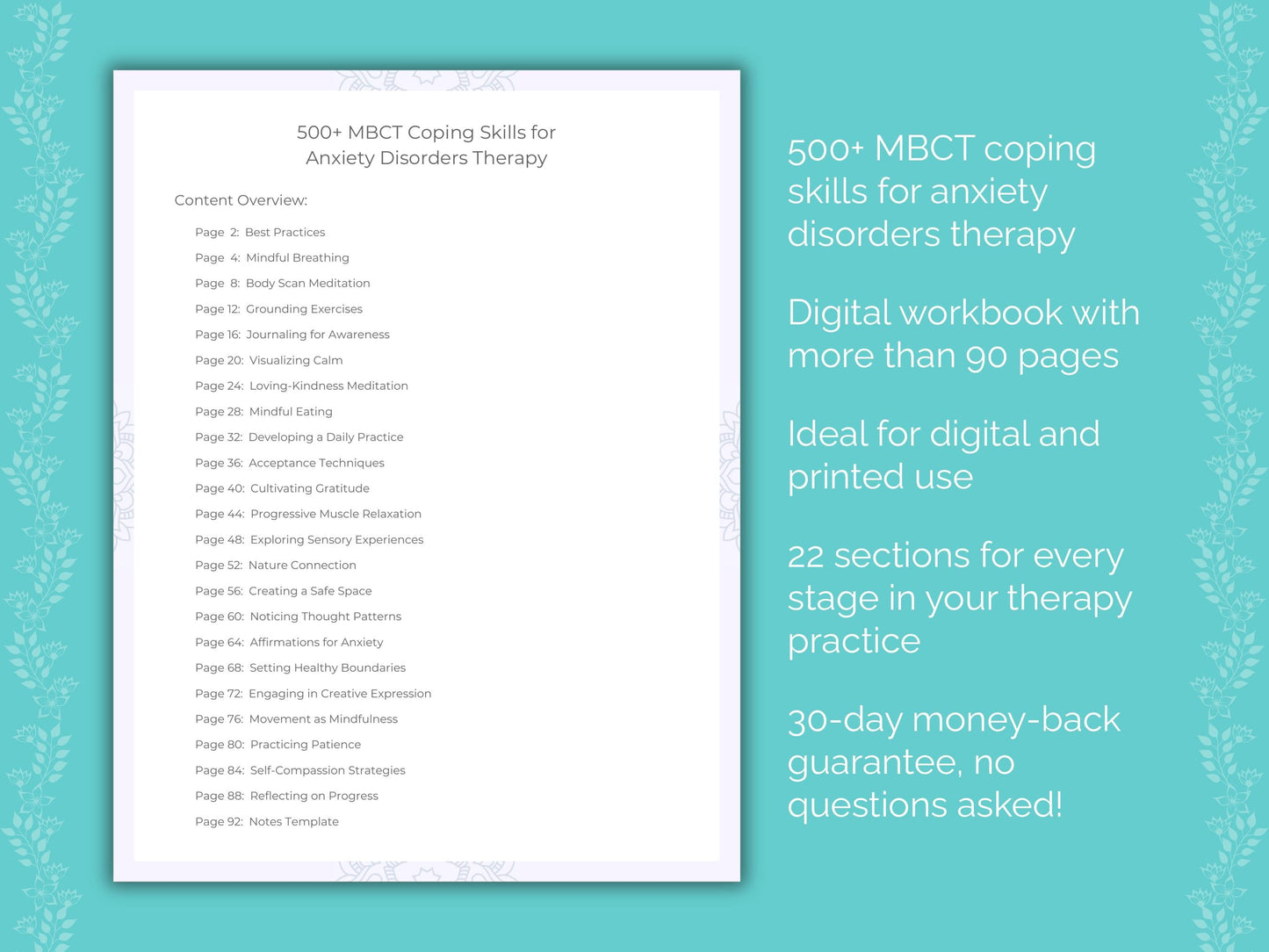 Anxiety Disorders Mindfulness-Based Cognitive Therapy (MBCT) Therapist Worksheets