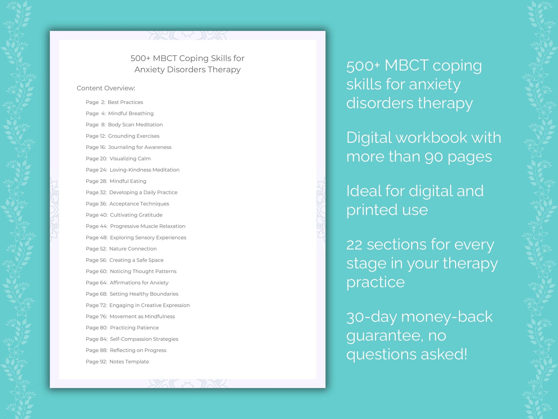 Anxiety Disorders Mindfulness-Based Cognitive Therapy (MBCT) Therapist Worksheets