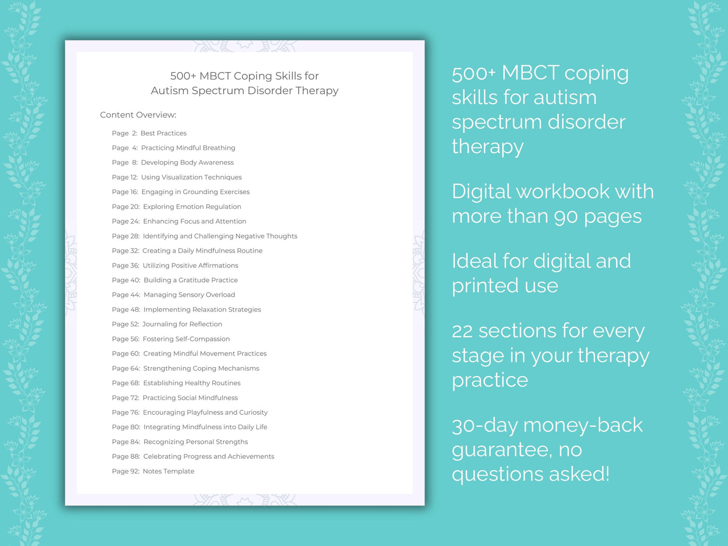 Autism Spectrum Disorder Mindfulness-Based Cognitive Therapy (MBCT) Therapist Worksheets