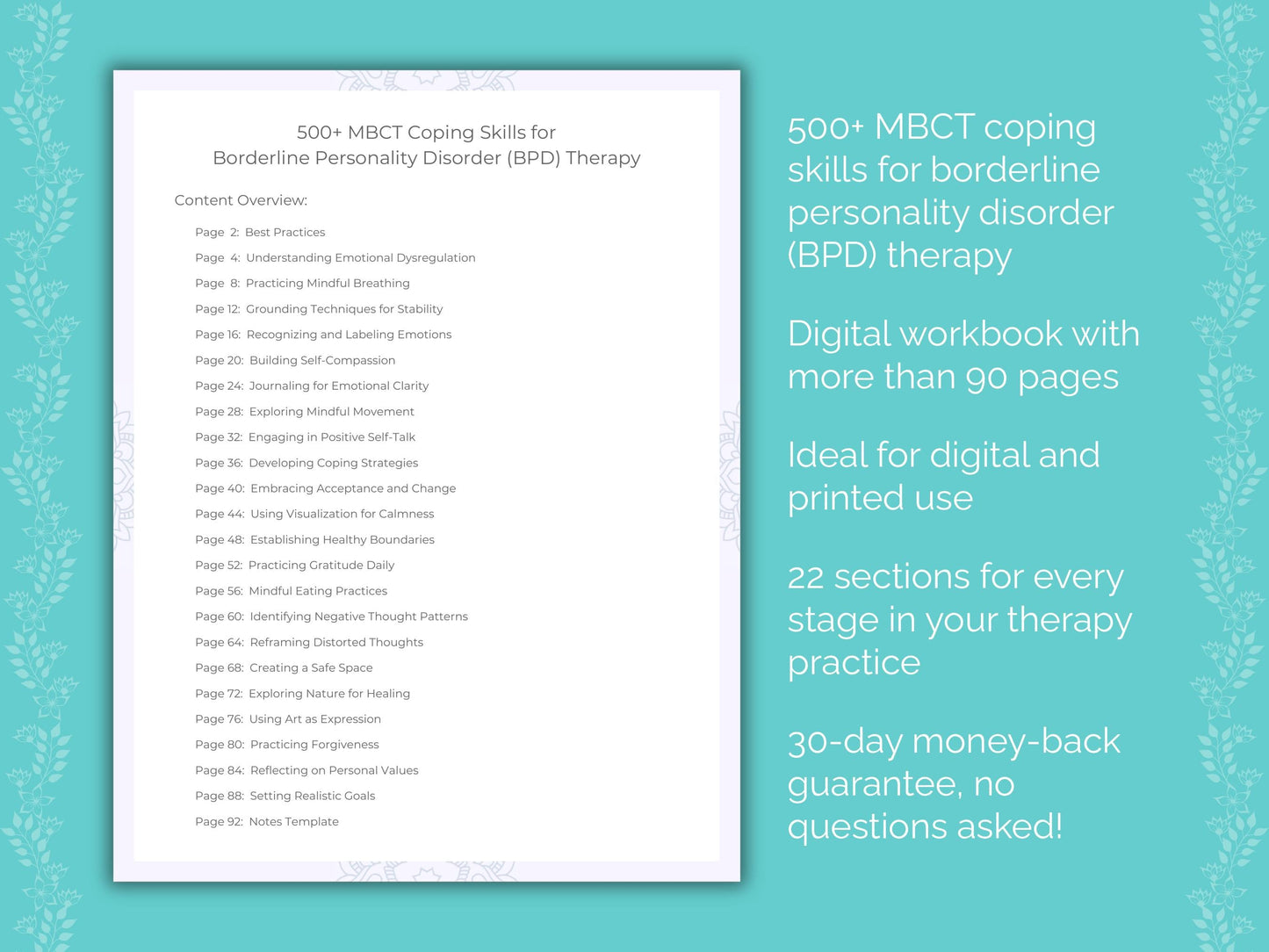 Borderline Personality Disorder (BPD) Mindfulness-Based Cognitive Therapy (MBCT) Therapist Worksheets