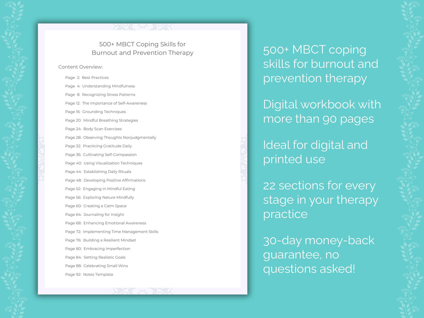 Burnout and Prevention Mindfulness-Based Cognitive Therapy (MBCT) Therapist Worksheets