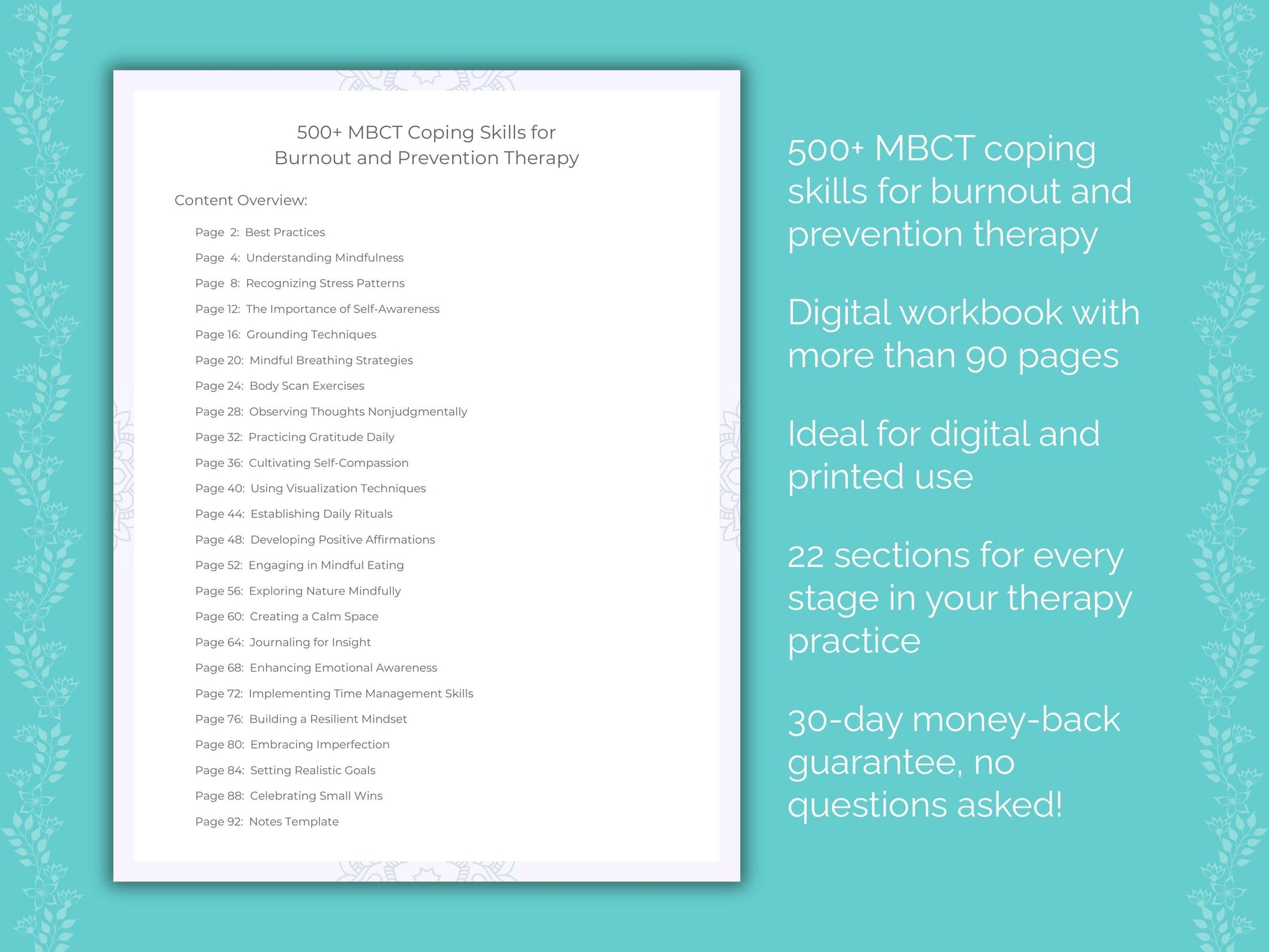 Burnout and Prevention Mindfulness-Based Cognitive Therapy (MBCT) Therapist Worksheets