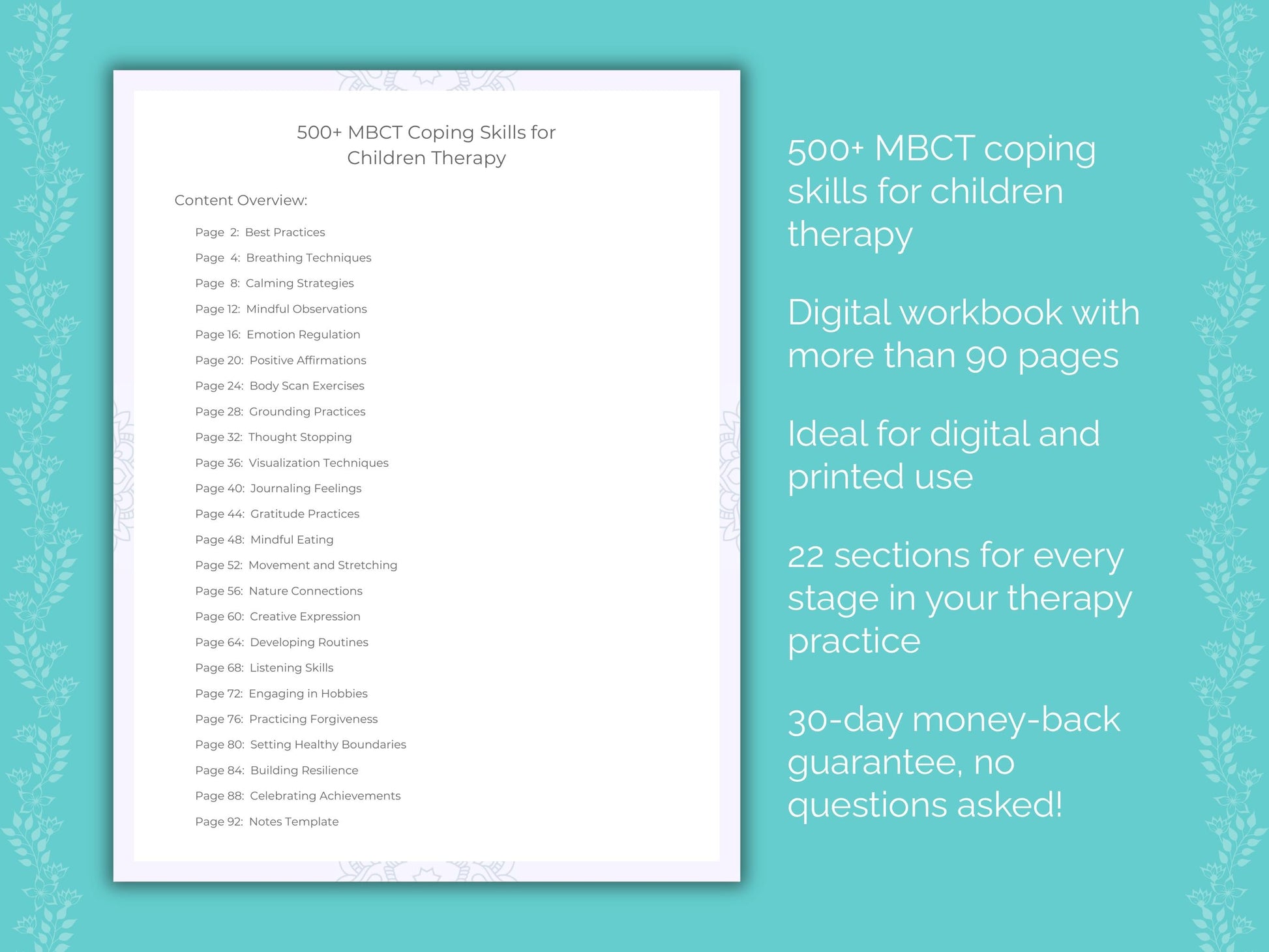 Children Mindfulness-Based Cognitive Therapy (MBCT) Therapist Worksheets