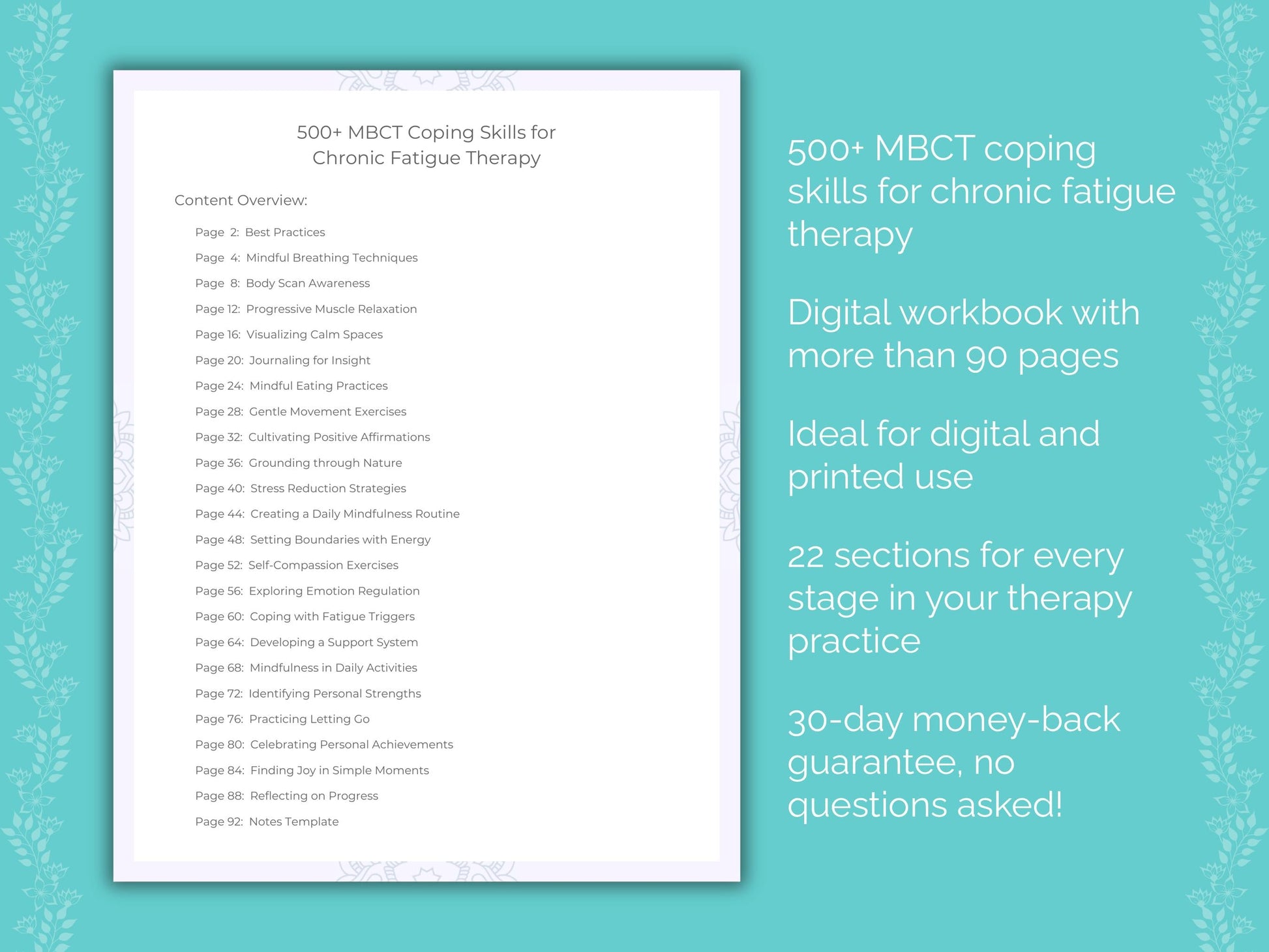 Chronic Fatigue Mindfulness-Based Cognitive Therapy (MBCT) Therapist Worksheets