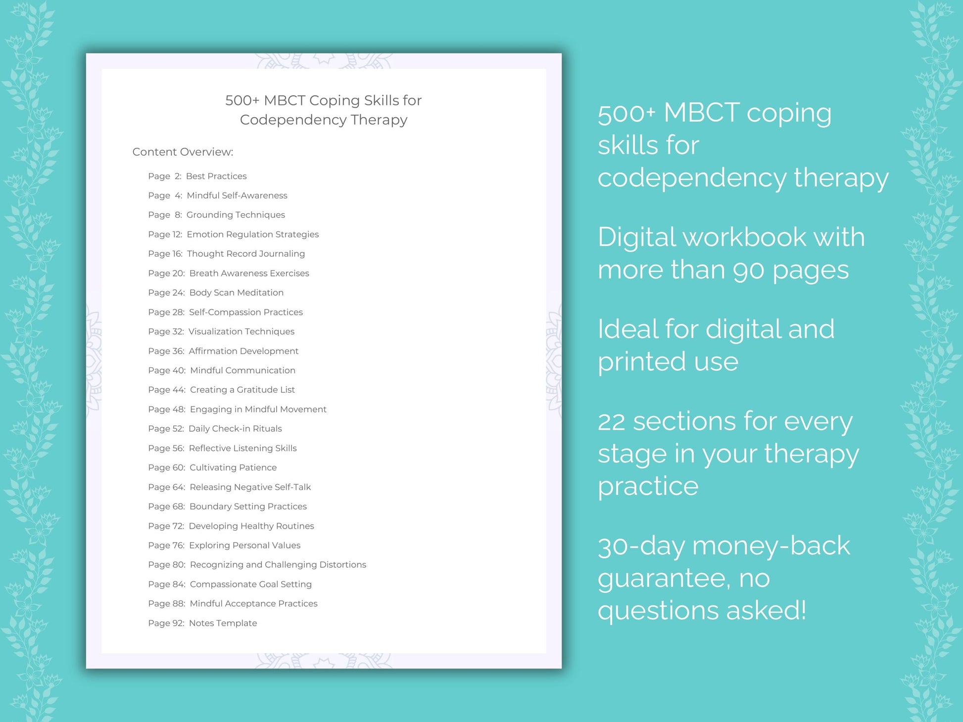 Codependency Mindfulness-Based Cognitive Therapy (MBCT) Therapist Worksheets