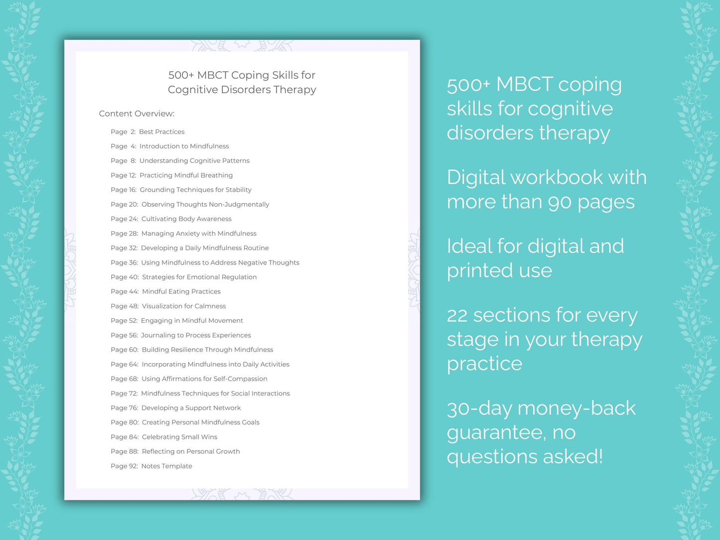 Cognitive Disorders Mindfulness-Based Cognitive Therapy (MBCT) Therapist Worksheets