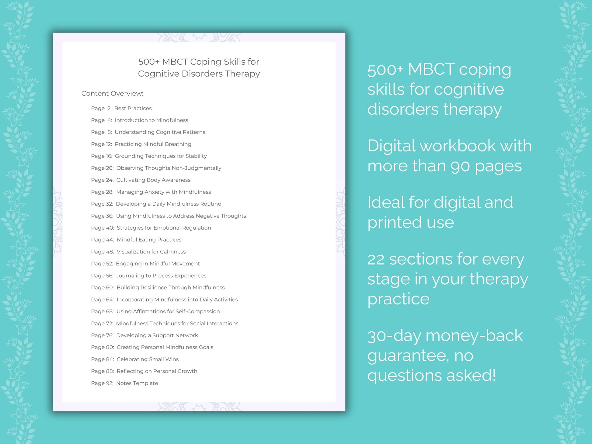 Cognitive Disorders Mindfulness-Based Cognitive Therapy (MBCT) Therapist Worksheets