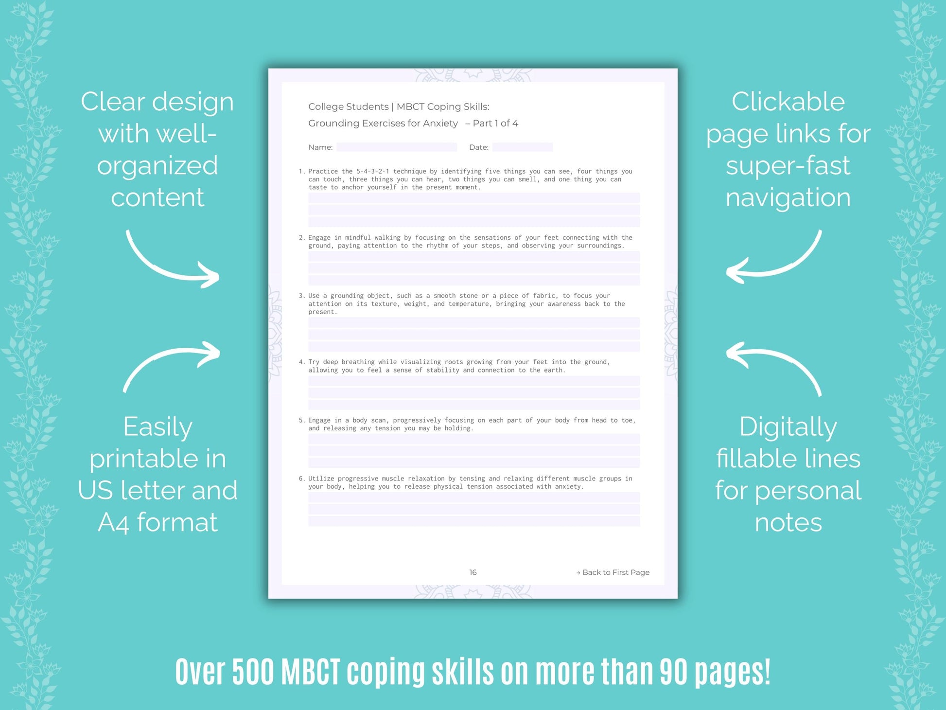 College Students Mindfulness-Based Cognitive Therapy (MBCT) Counseling Templates