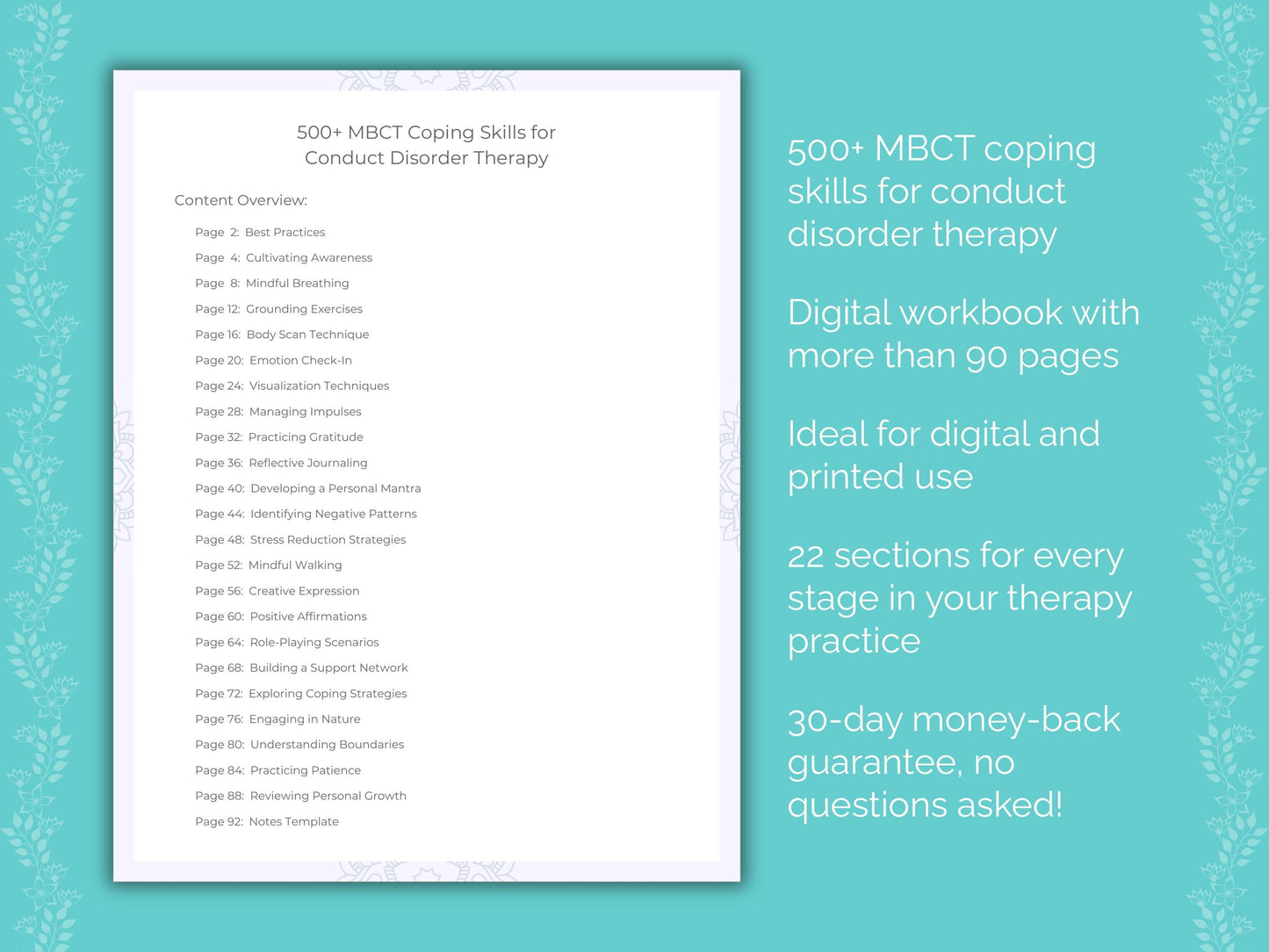 Conduct Disorder Mindfulness-Based Cognitive Therapy (MBCT) Therapist Worksheets