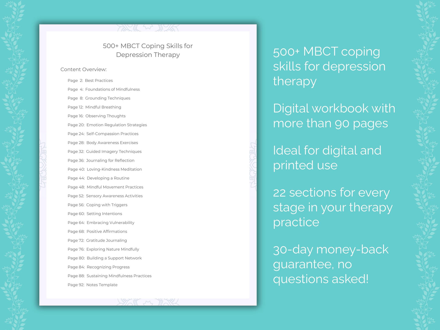 Depression Mindfulness-Based Cognitive Therapy (MBCT) Therapist Worksheets