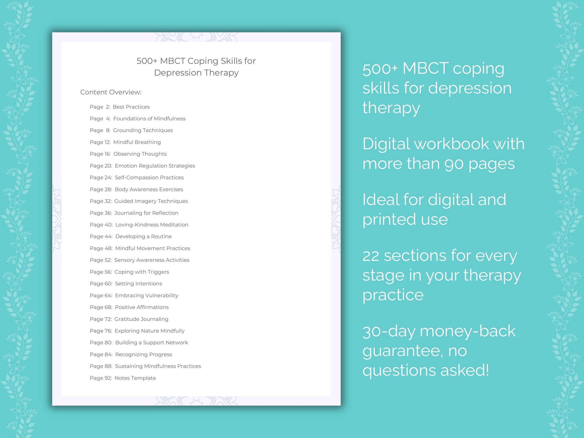 Depression Mindfulness-Based Cognitive Therapy (MBCT) Therapist Worksheets