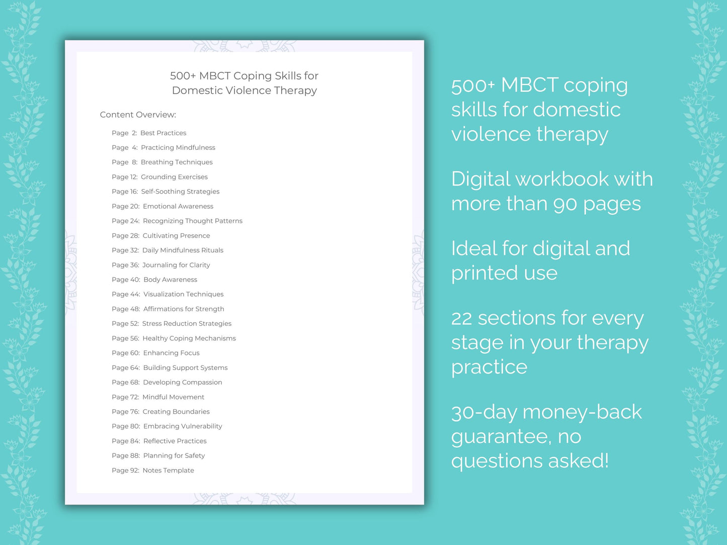 Domestic Violence Mindfulness-Based Cognitive Therapy (MBCT) Therapist Worksheets