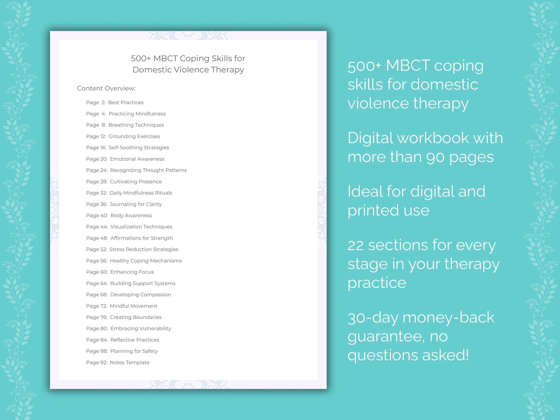 Domestic Violence Mindfulness-Based Cognitive Therapy (MBCT) Therapist Worksheets