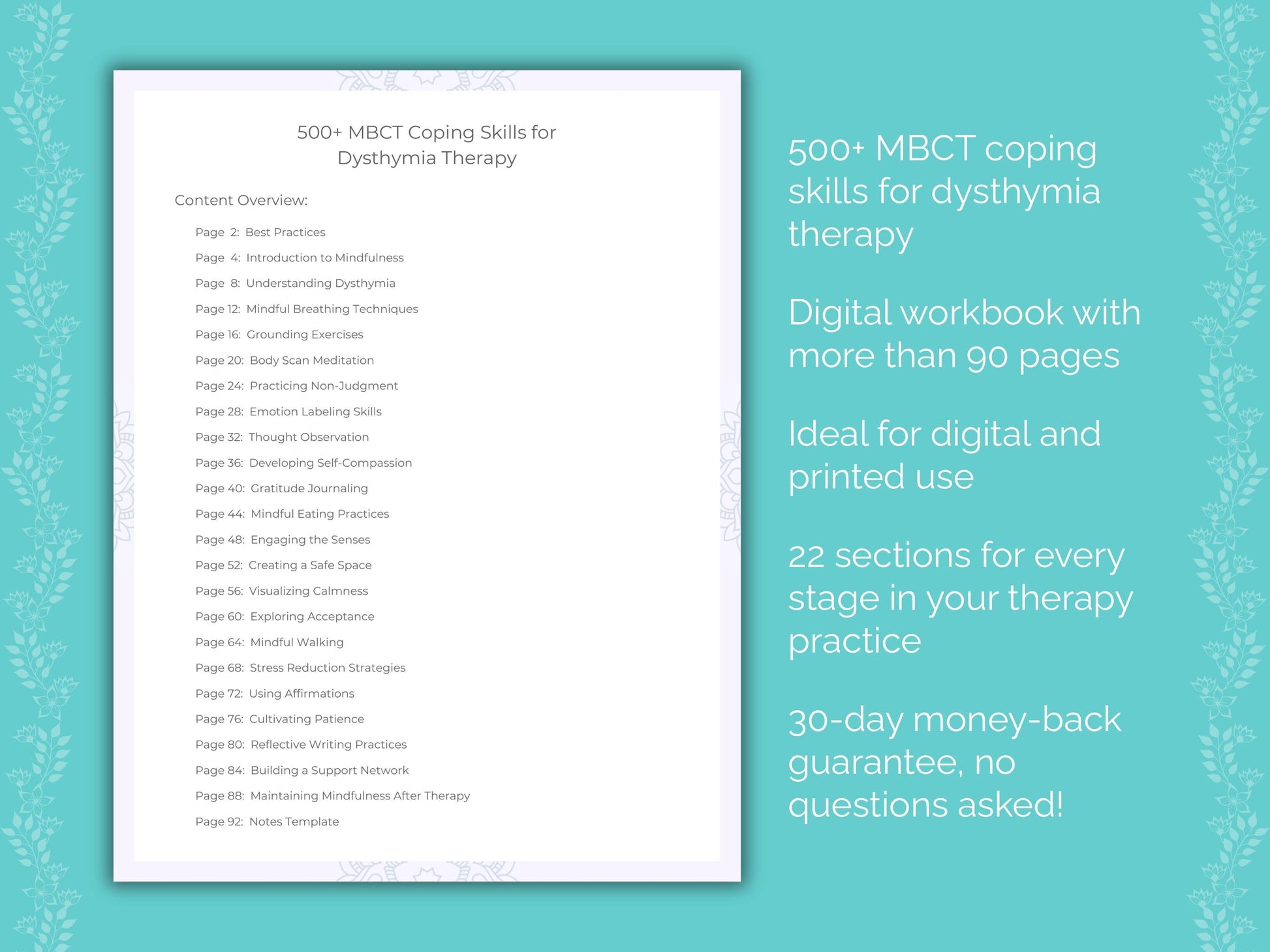 Dysthymia Mindfulness-Based Cognitive Therapy (MBCT) Therapist Worksheets